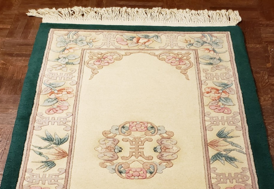 New Tags High Quality Hand Knotted Chinese Ming 90 L Wool Rug 2’x4′ Tag $960.00