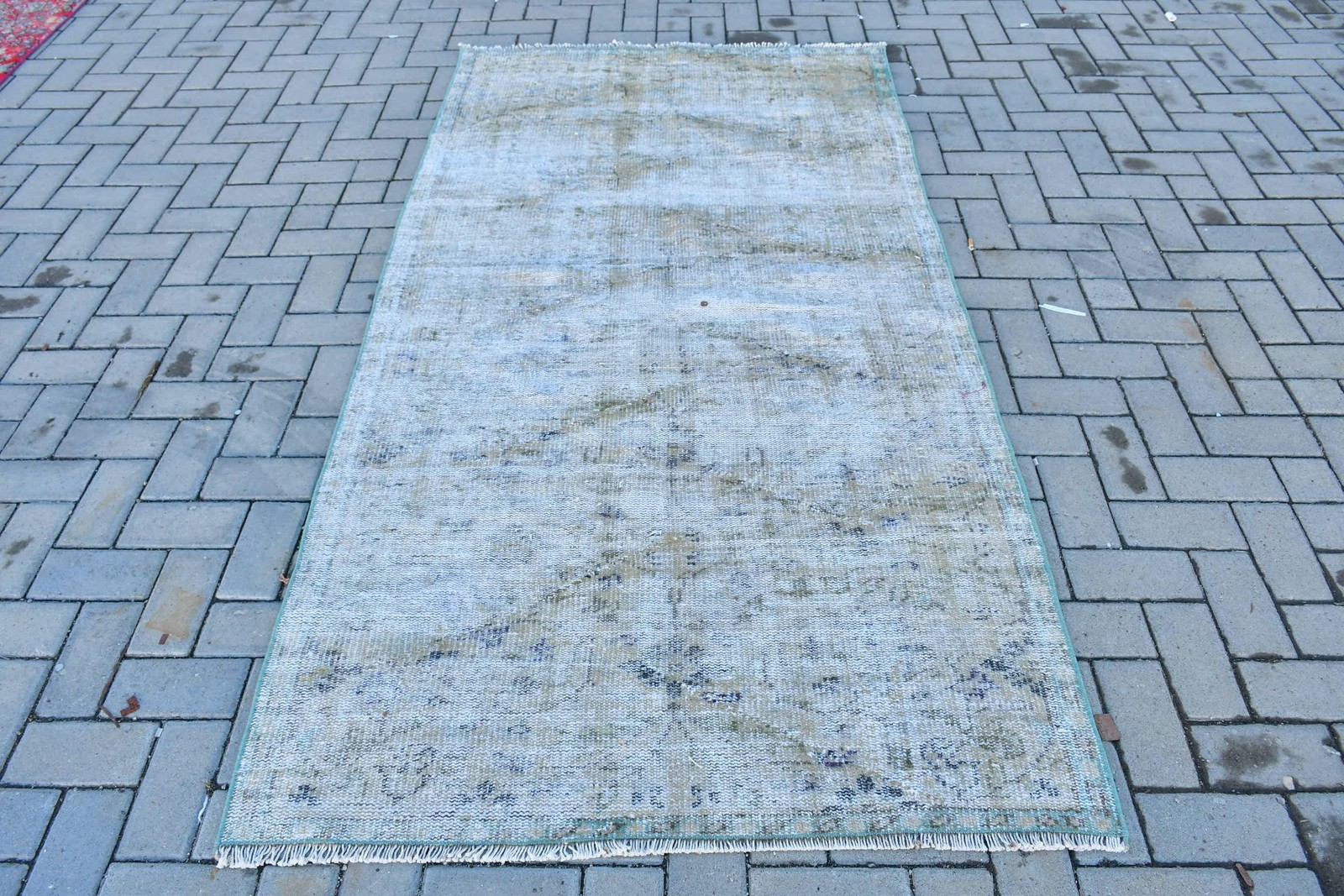 Turkish Area Rug 3,9×7,5 ft (119×228 cm), Gray Camouflage Vintage Rug