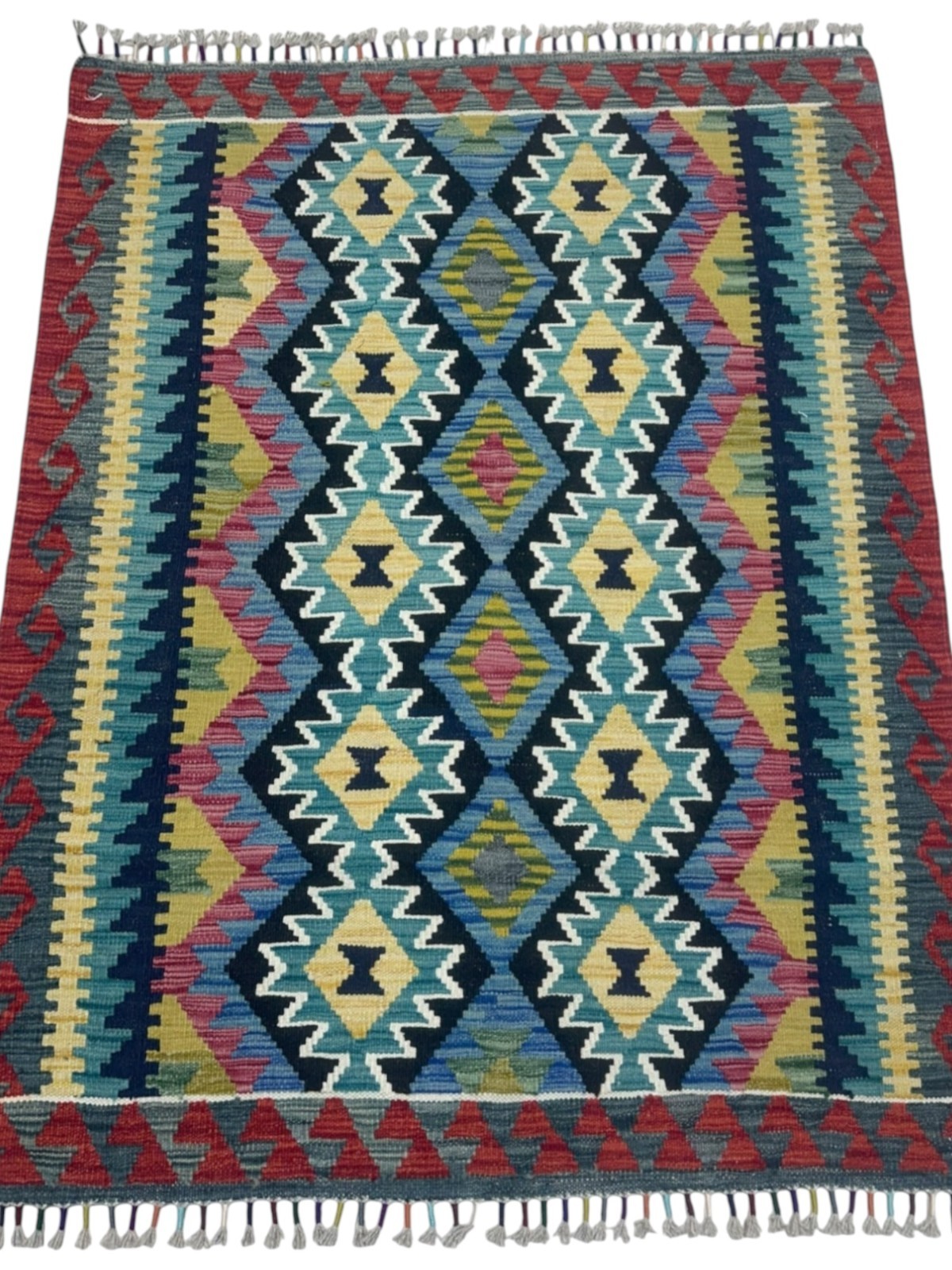 Hand-Woven Afghani Kilim Wool Rug 3’8″ x 4’8″