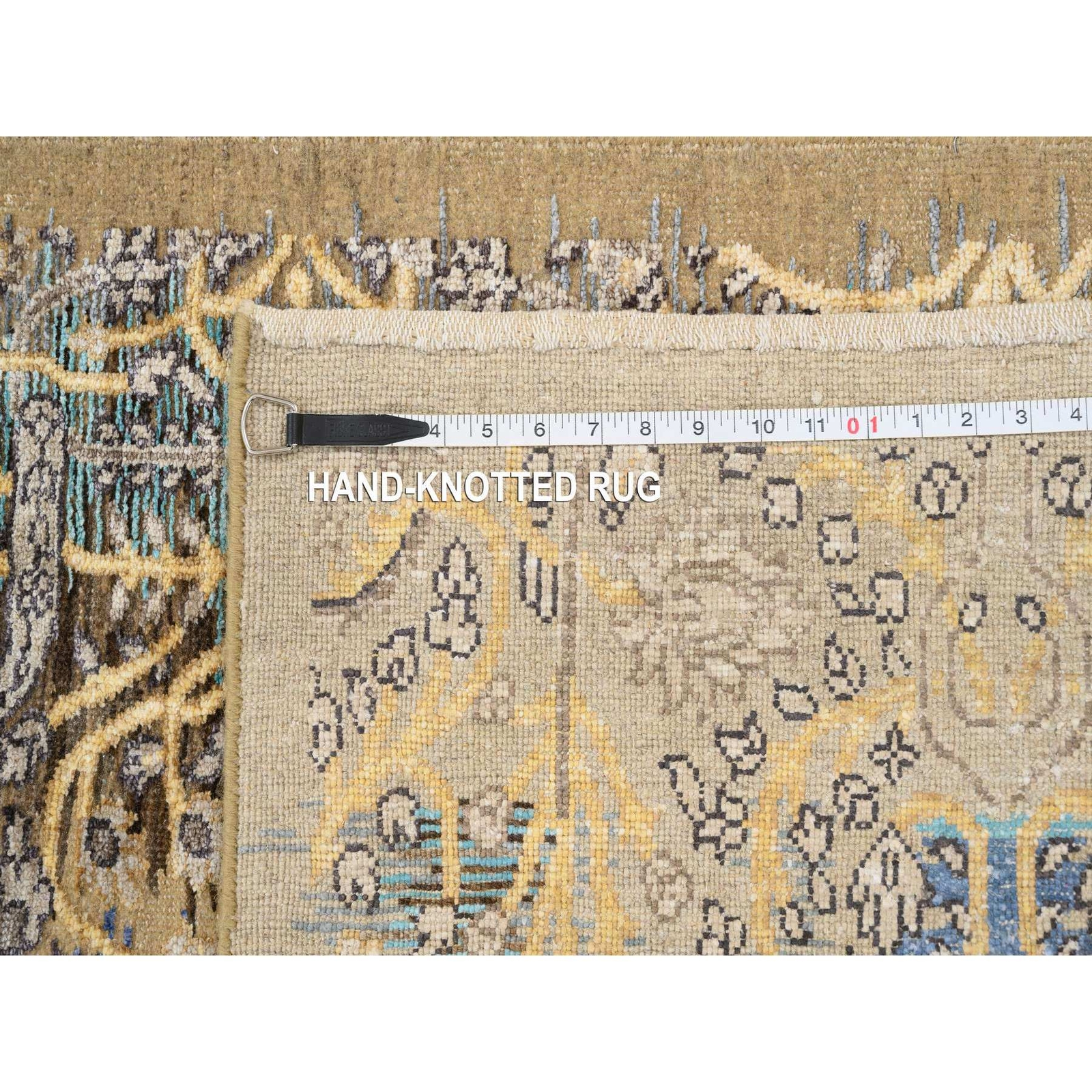 2’6″x12’1″ Gold Brown Saroogh Silk With Wool Hand Knotted Runner Rug R64447