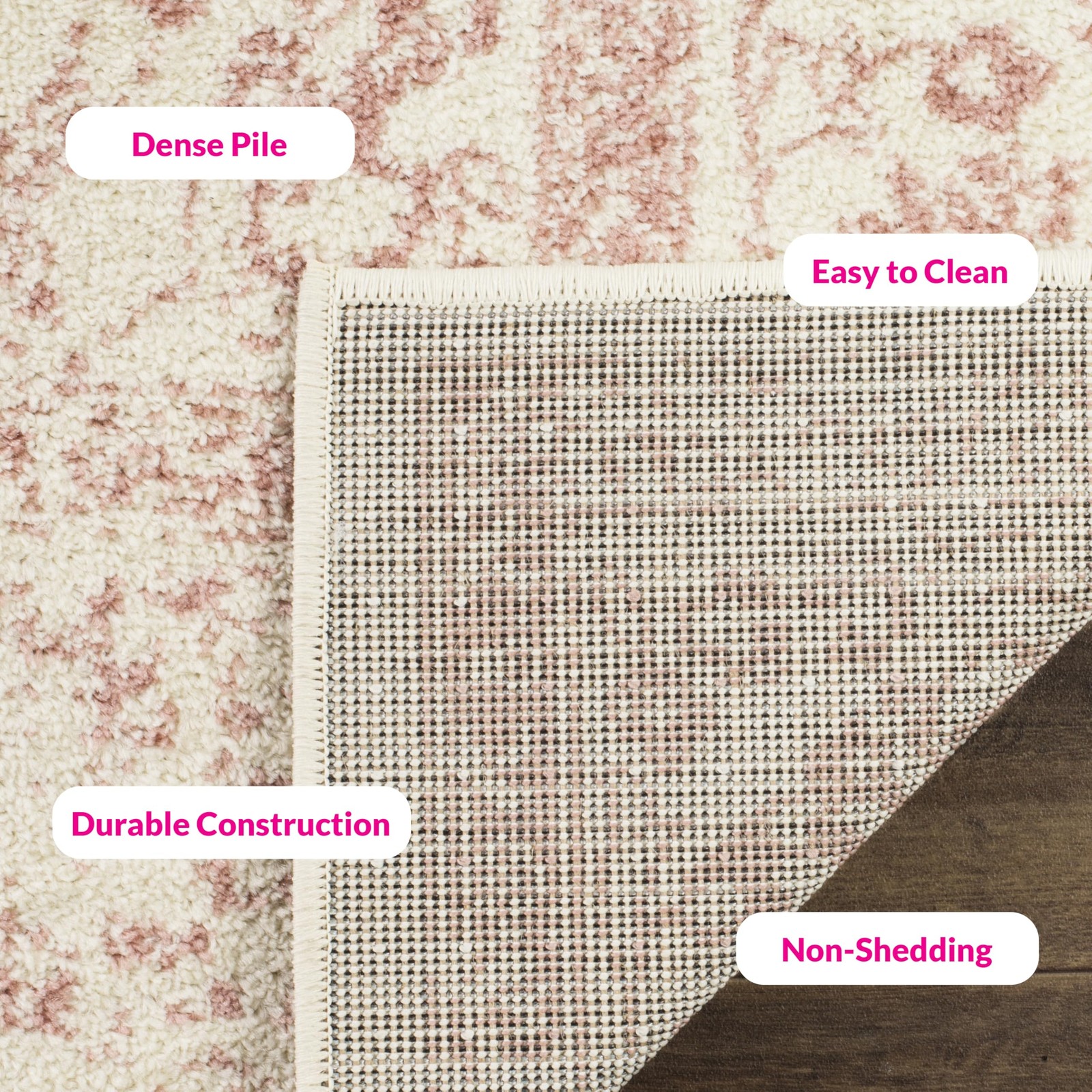 Adirondack Collection Area Rug – 5’1″ x 7’6″, Ivory & Rose, Distressed Vintag…