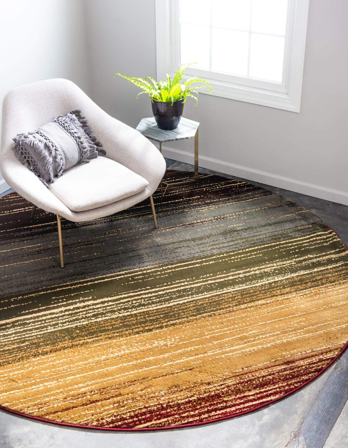 Barista Collection Area Rug – Mundo Nova (7′ 10″ Round, Beige/ Blue)