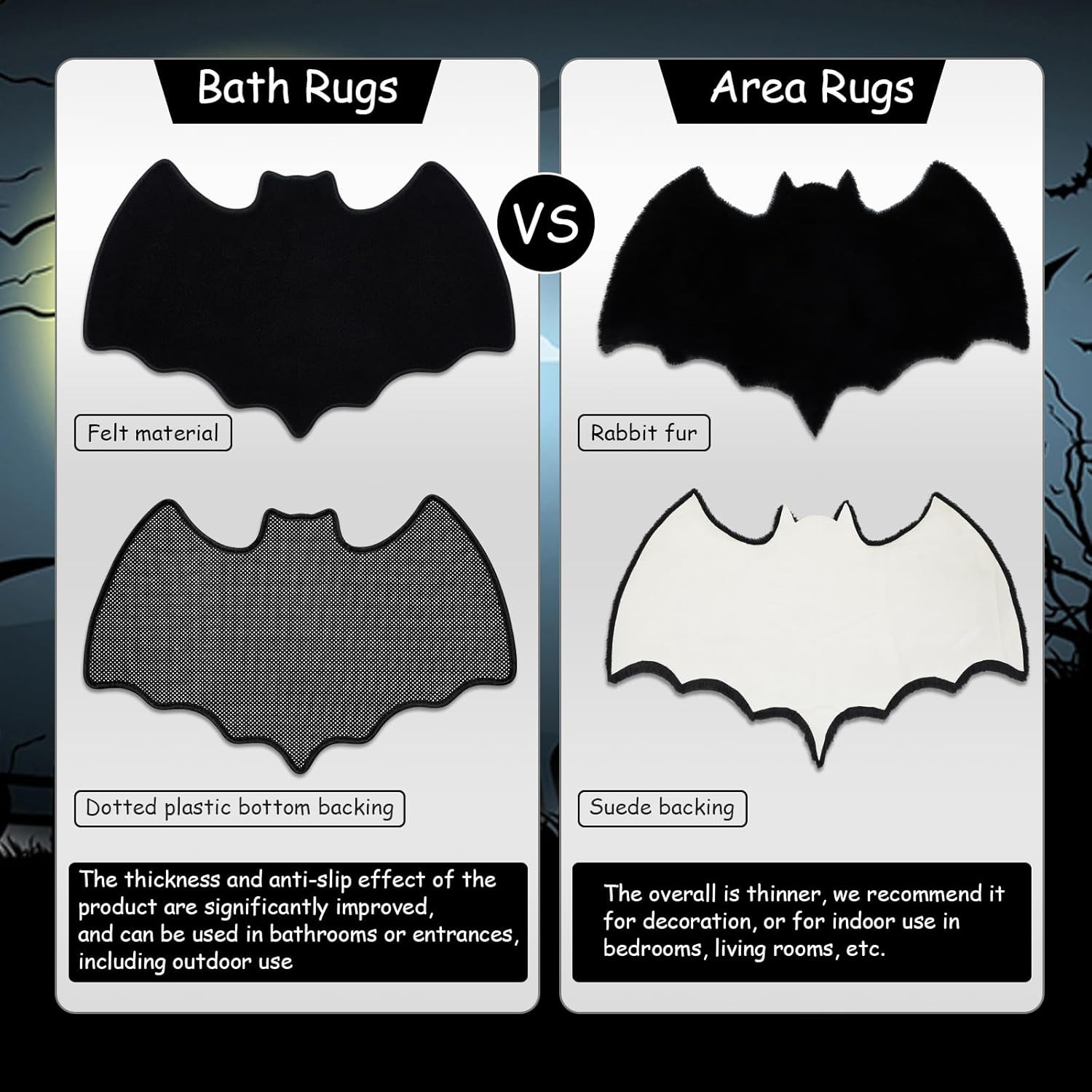 Bat Rug Gothic Rug Welcome Mat Soft Indoor Modern Area for Living Room Bedroom H