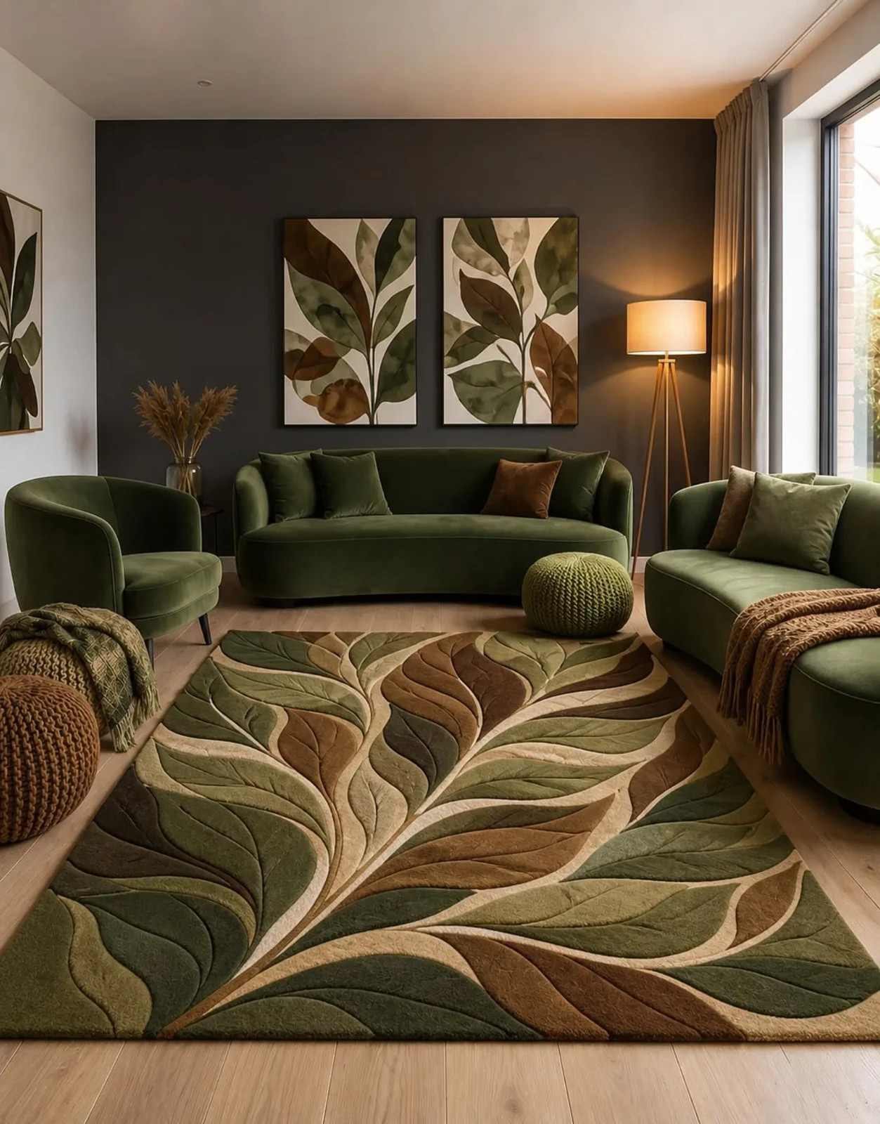 Hand Tufted Wool Luxury Area Rug for Living Room –Green Brown Abstract carpet