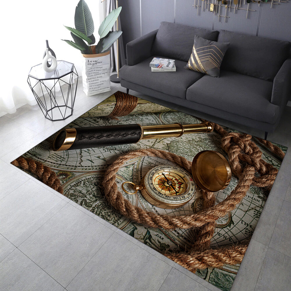 Compass Rug, Binocular Rug, Nautical Rug, Modern Rug, World Map, Ocean Rug,