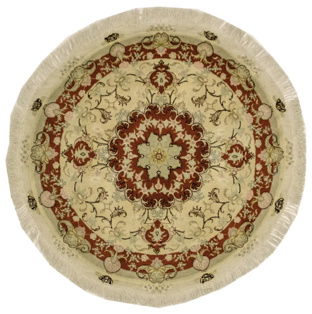 Hand-Knotted Extra Fine Round Oriental Rug Classic Rare Carpet Home Decor 4X4 ft