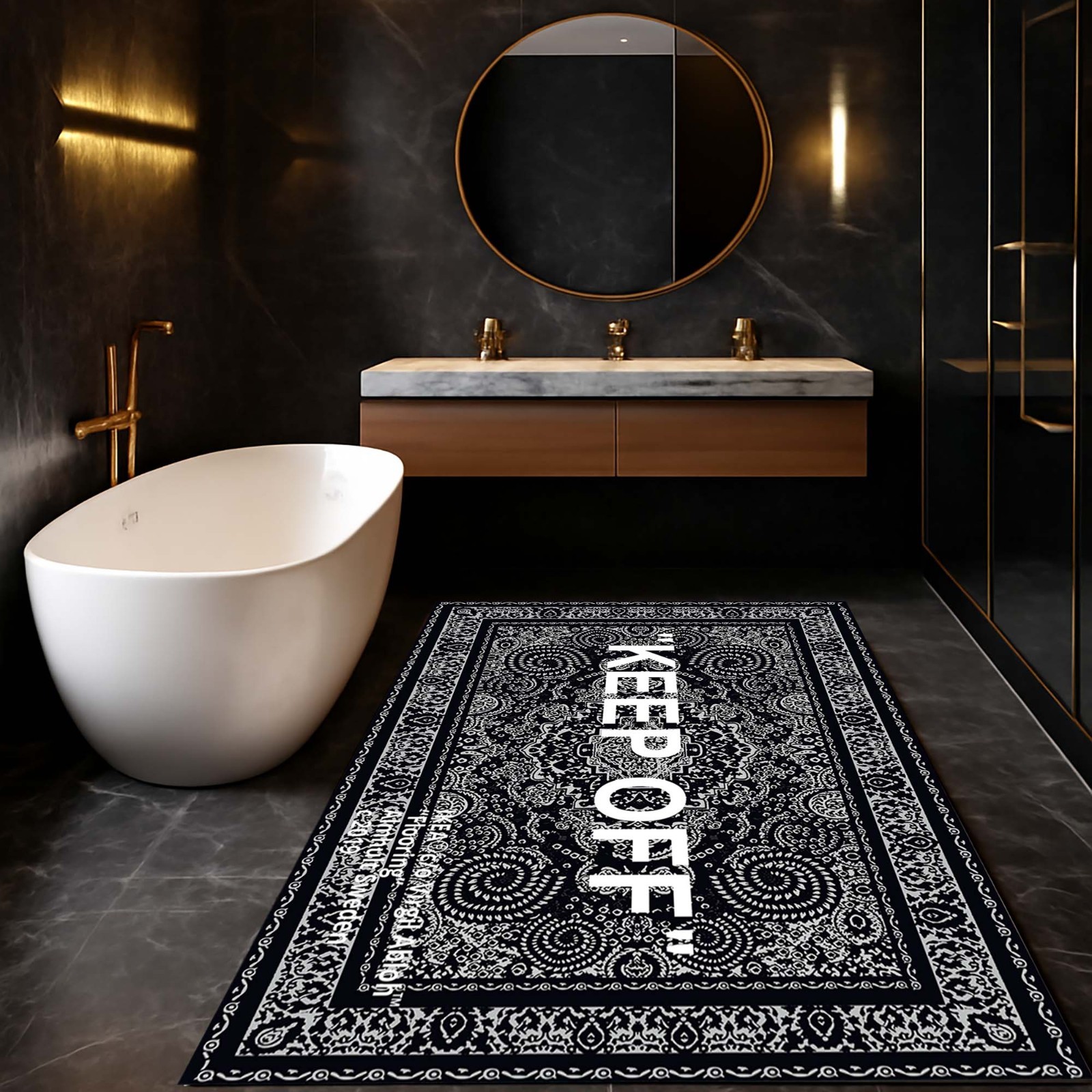 Keep Off Black White Rug, Keep Off, Modern Bohemian Rug, Decorative Statement