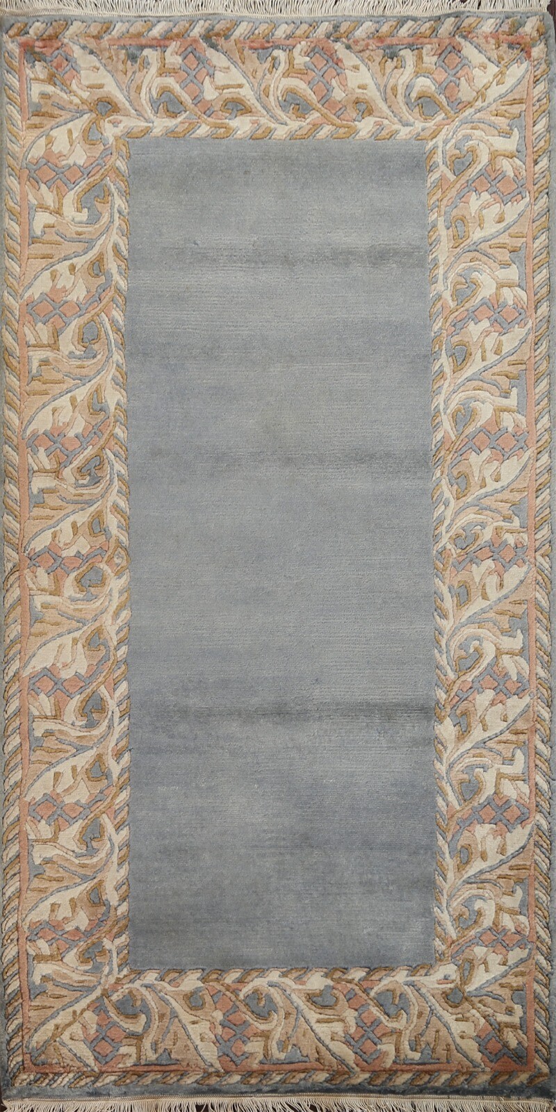 Thick-Plush Gray/ Ivory Bordered Modern Nepalese 3×5 Rug Handmade Wool Carpet