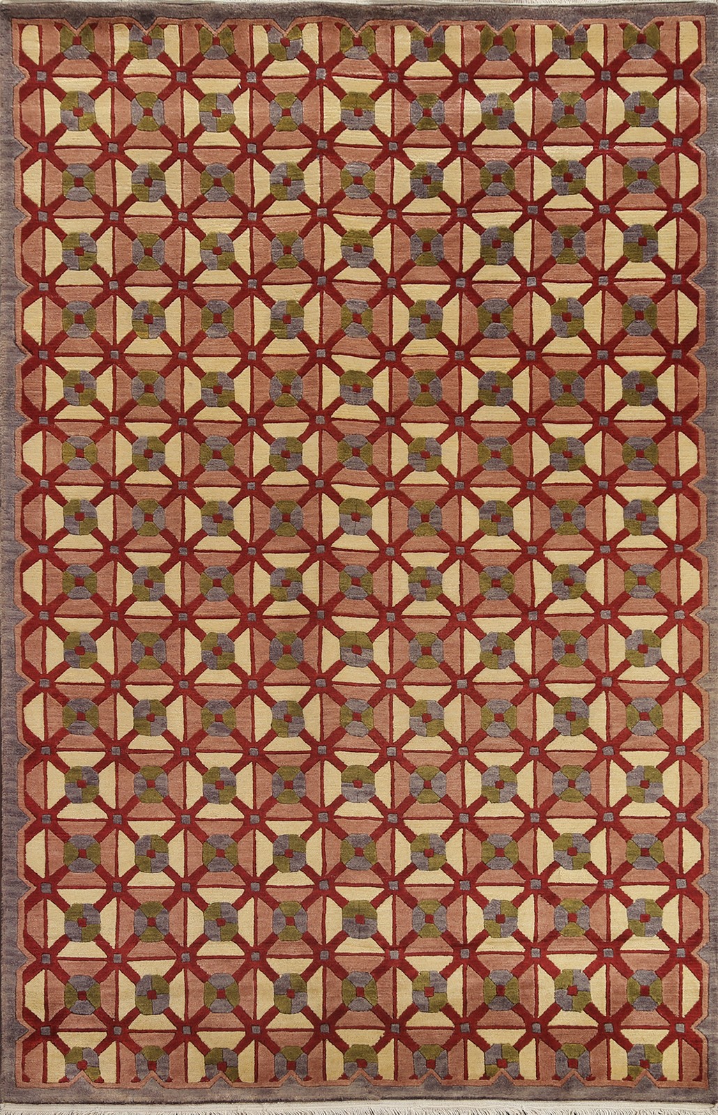 Trellis Nepalese Oriental Area Rug 5×8 Hand-knotted Wool Geometric Pattern