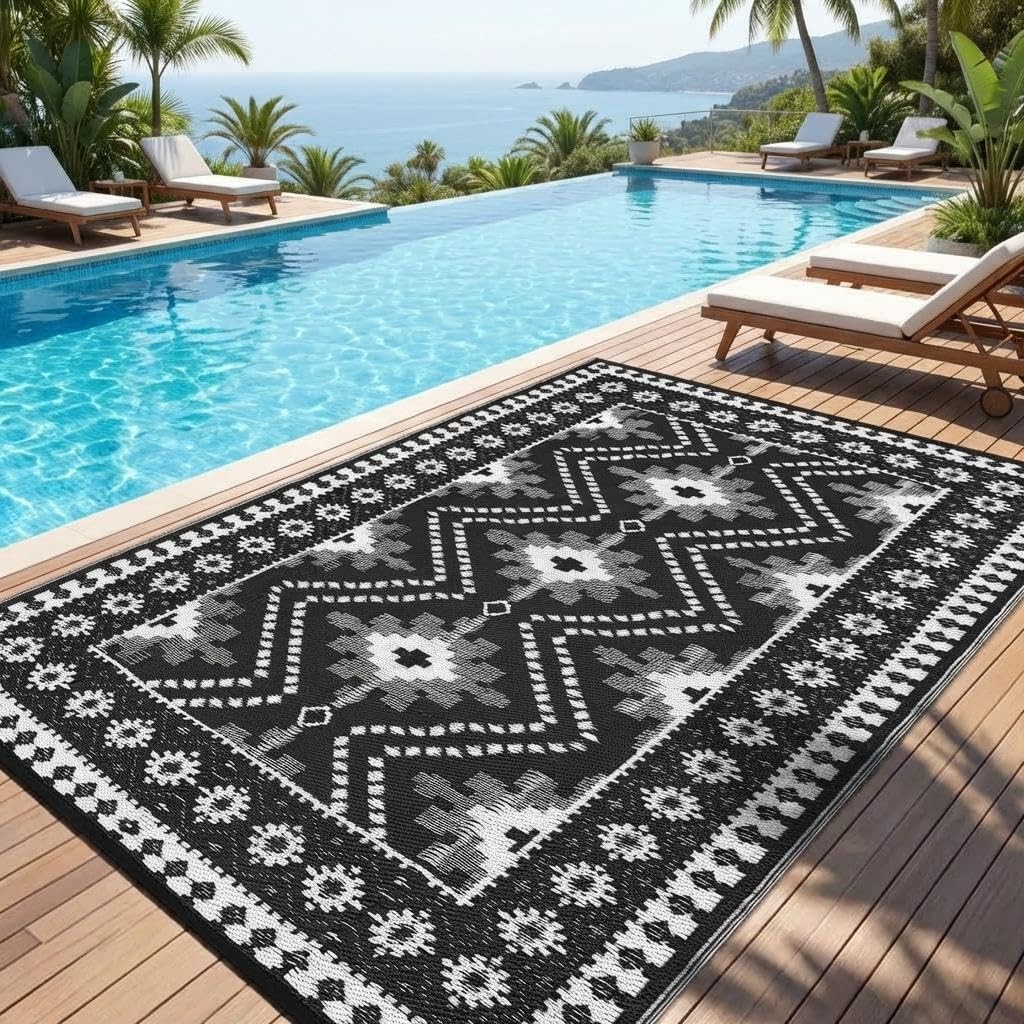 8×10/ 9×12/ 9×18 FT Outdoor Rug,Waterproof Patio Mat,Washable RV Camping Carpet