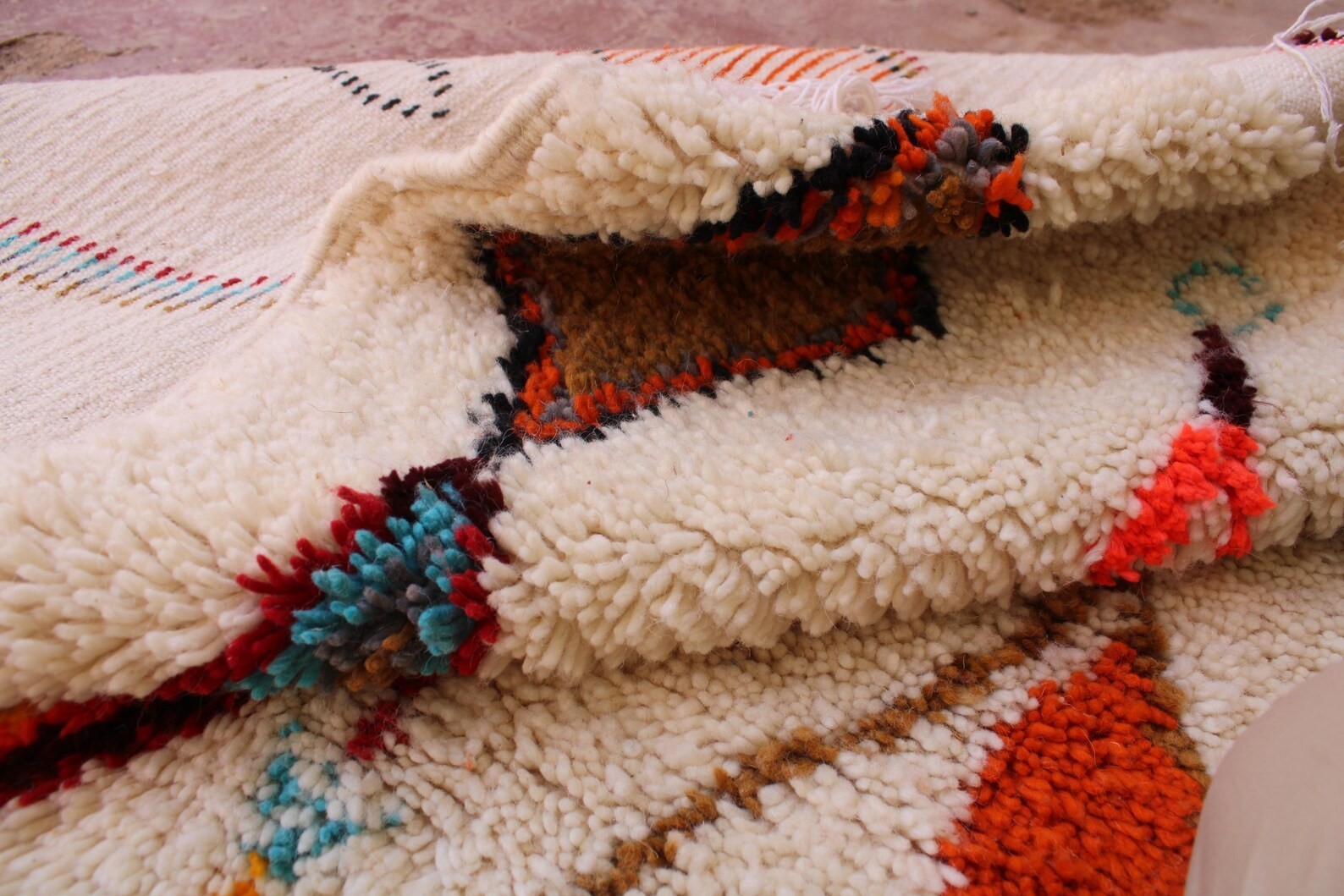 New Design Handmade Moroccan Berber Beni Ourain Wool Rug Color Multicolor Rug