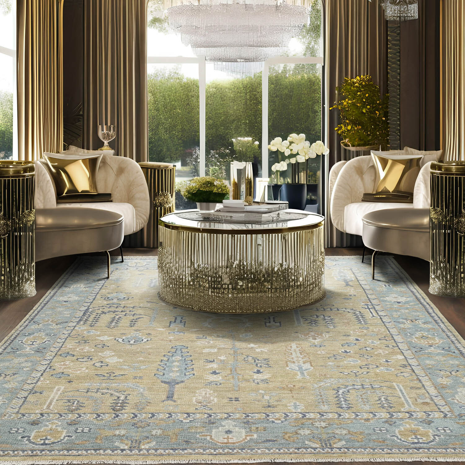 LoomBloom Multi Sizes Hand Knotted Traditional Oushak Wool Area Rug Moss Aqua