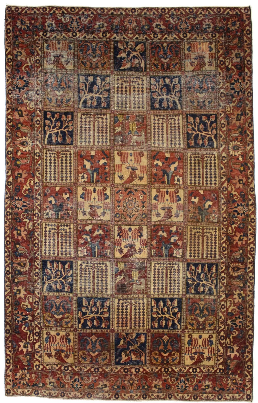 One-of-a-Kind Antique Oriental Rug Pictorial Garden Design Carpet 6’6X10’6 ft