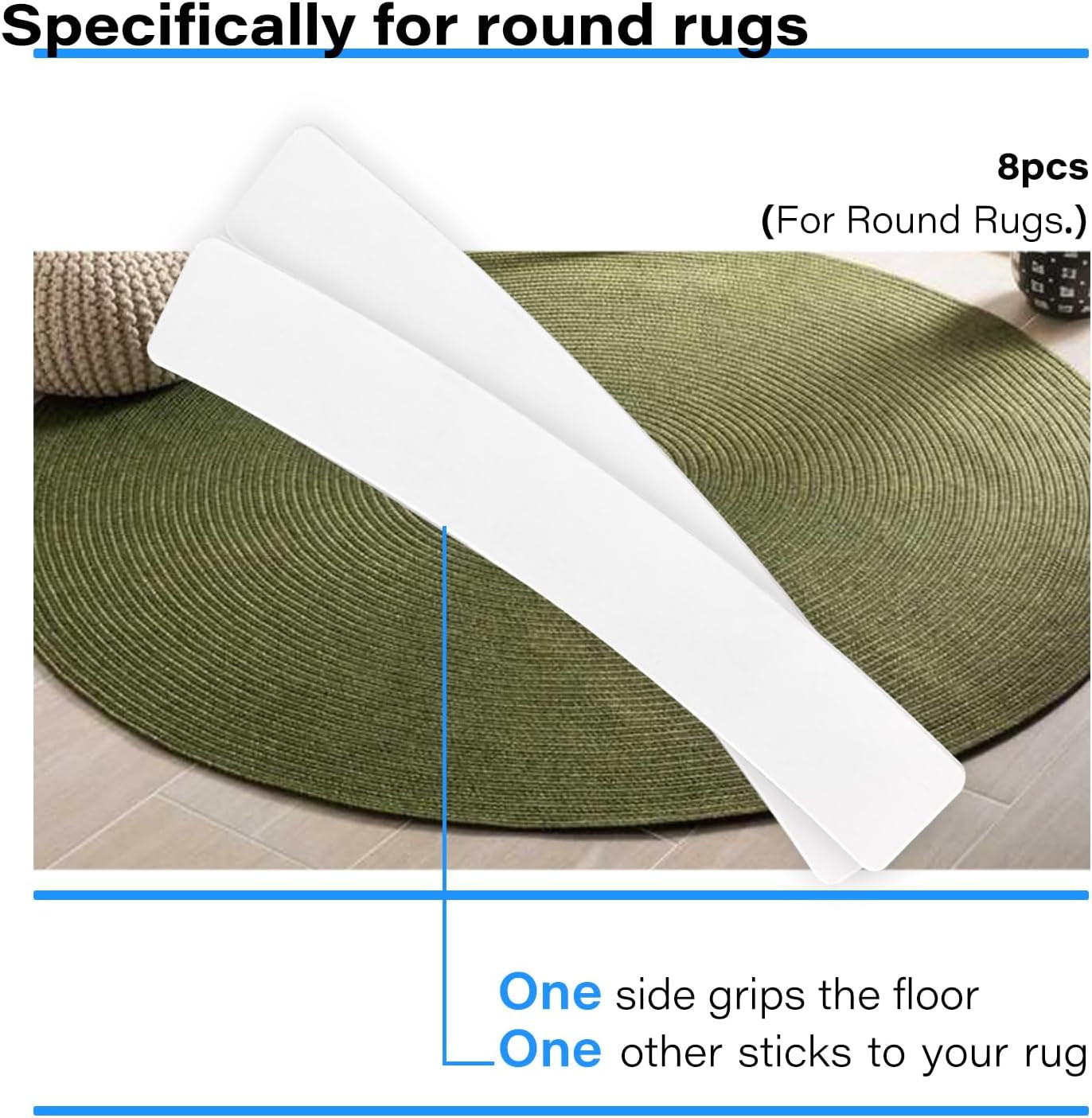 8 Packs Rug Gripper Pads for 4×4 to 6×6 Feet Circle Rugs, Curved Non-Slip Rug…