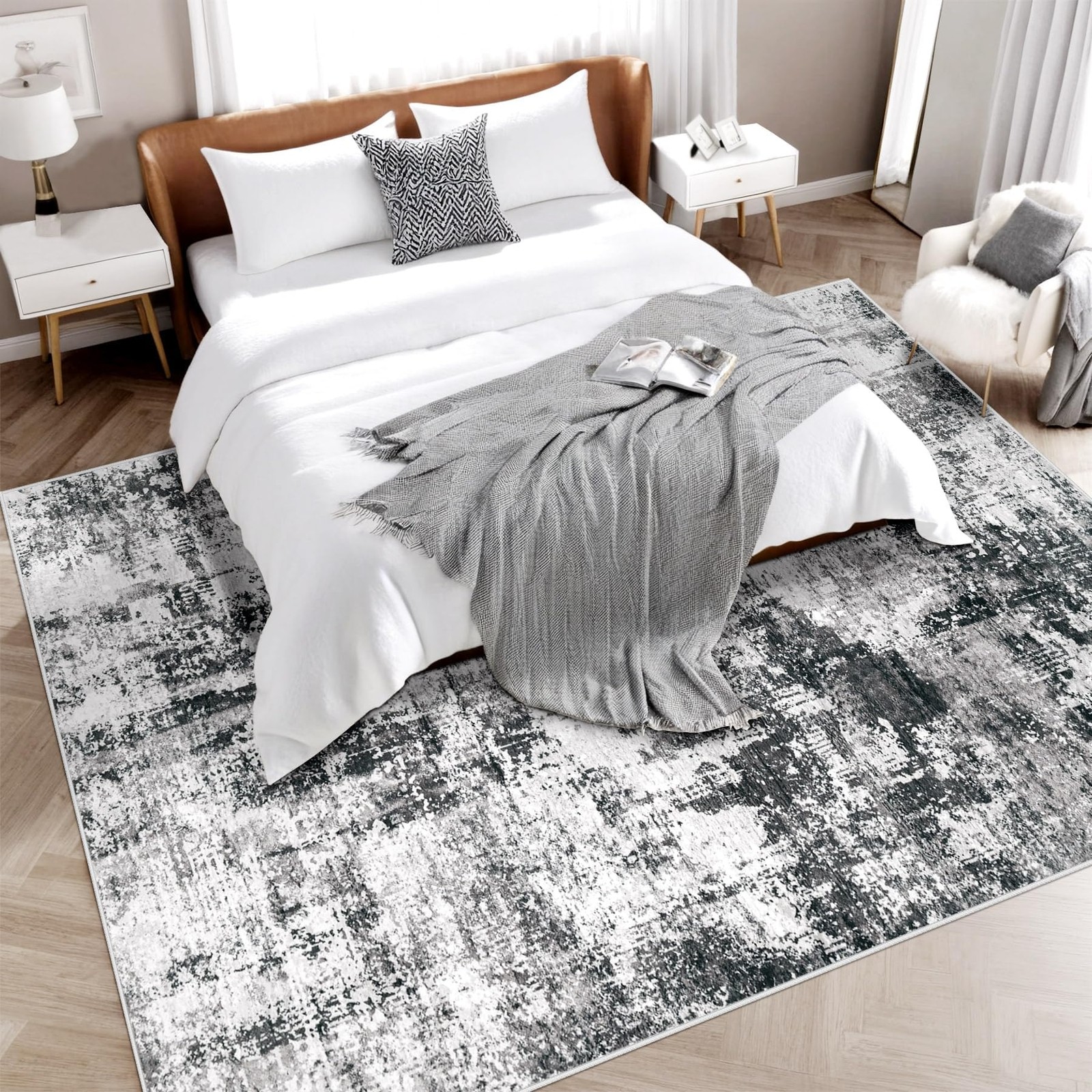 5×7 Area Rug for Living Room Washable Abstract Soft Rugs Non Slip Modern Stain