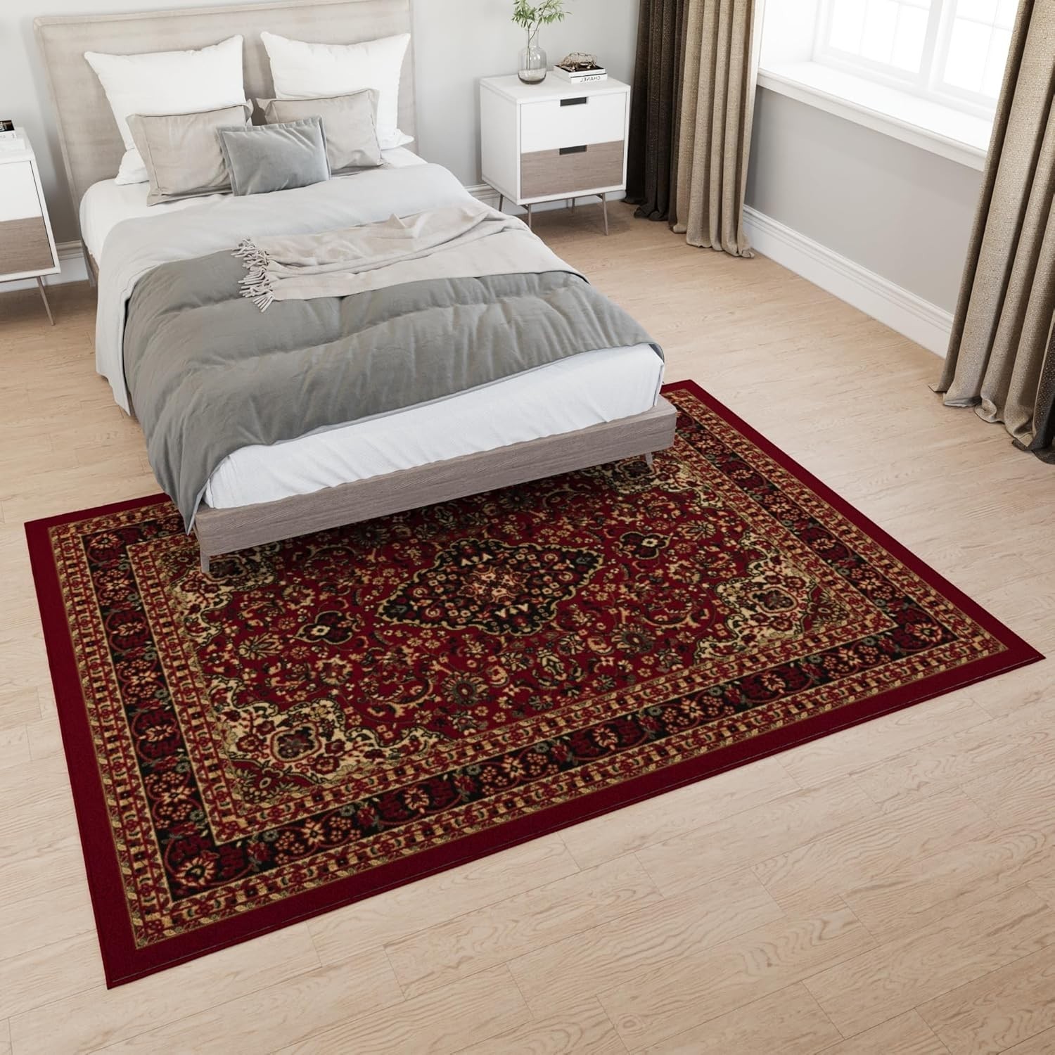5′ x 6’6″ Area Rug Non Slip Durable Indoor Carpet Red