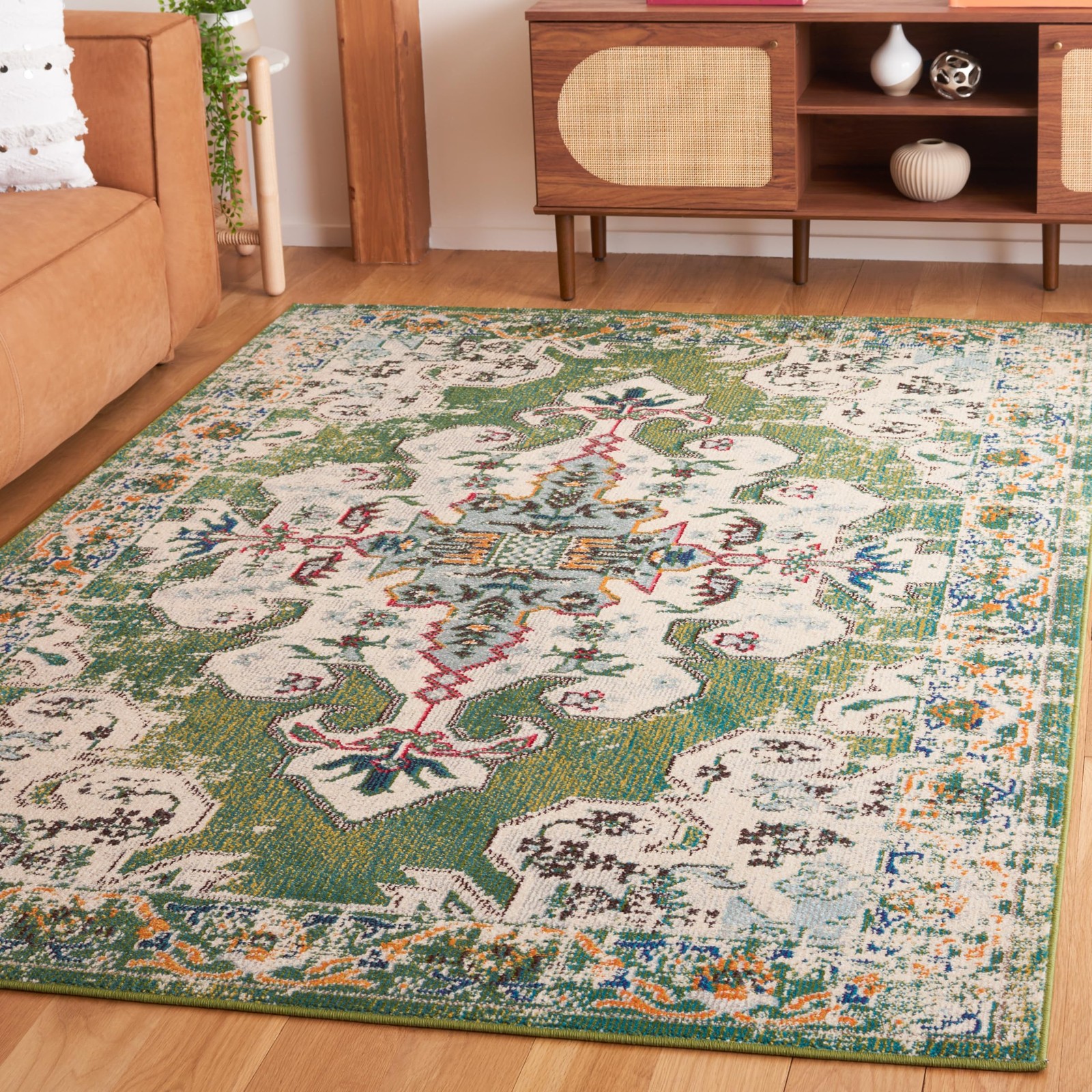 Safavieh Madison Collection Area Rug – 4 X 6 Green Aqua Boho Medallion