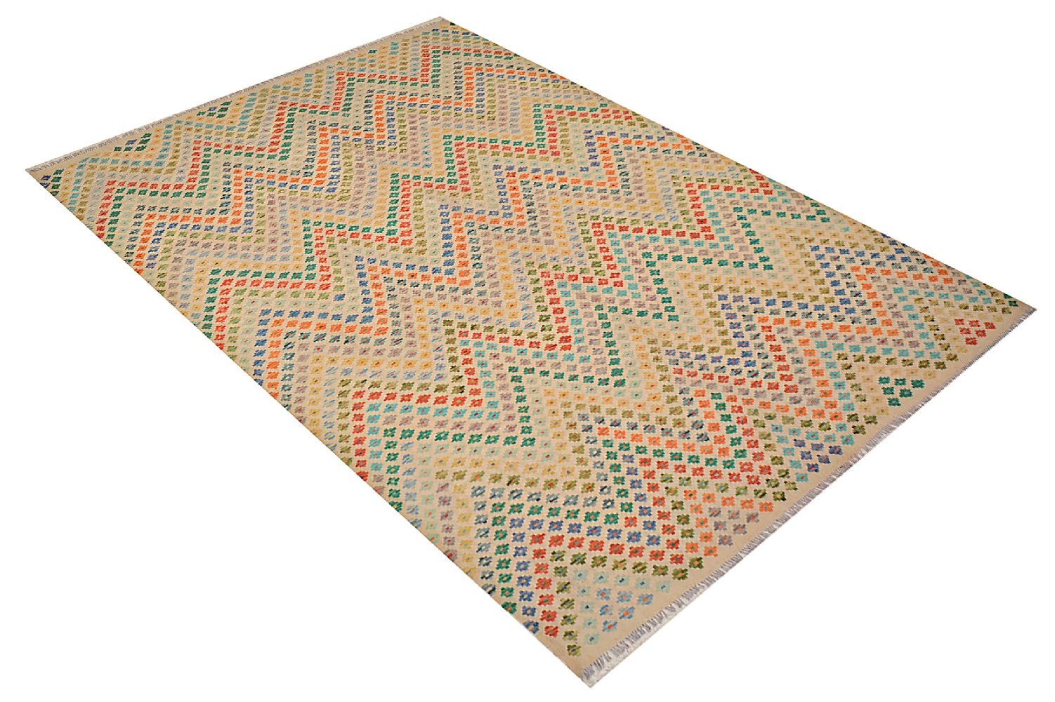 Afghan Maimana Kilim Carpet 300×400 Handwoven Colorful Geometric Handmade