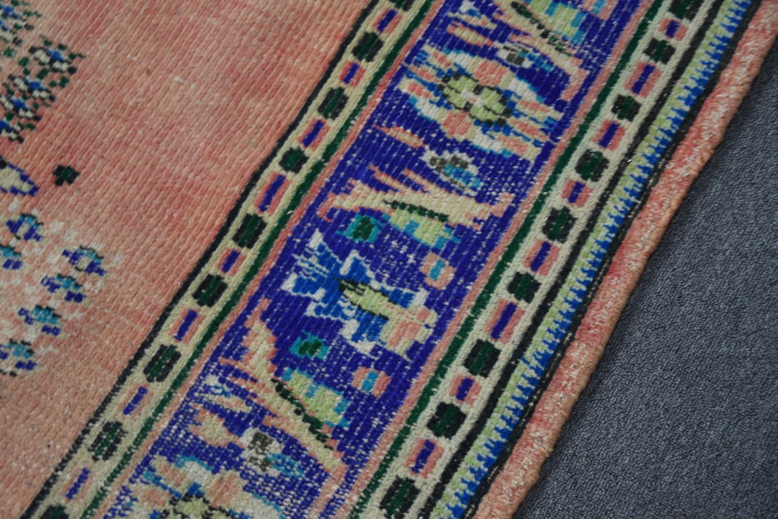 Rug, 6,4×8,9 ft Turkish Rug, Blue Striped Rug Wool