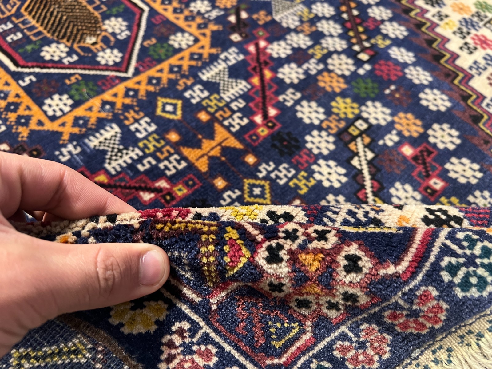 3’7 x 6’8 Ft Rare Afghan Baluchi Tribal Rug Geometric Nomadic Carpet Handmade