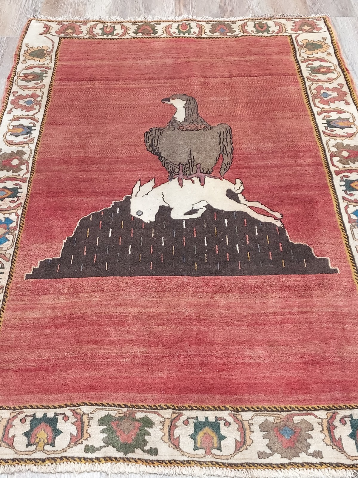 Bohemian Oushak Rug, Hand Made Hunting(Tree Of Life)Turkish Rug 4×6 Ft