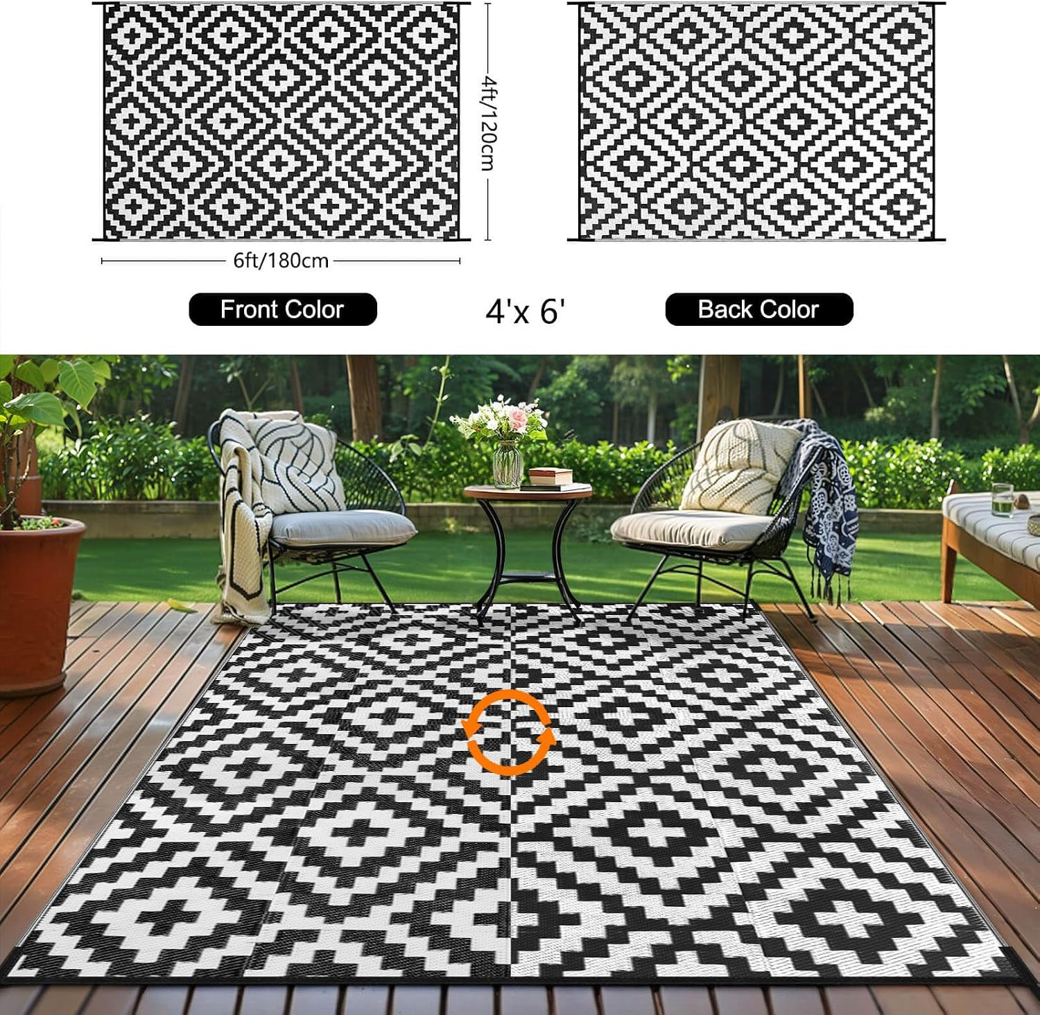 Outdoor Patio Plastic Straw Rug – 4X6 Ft Outdoor Camping Rug Waterproof Reversib
