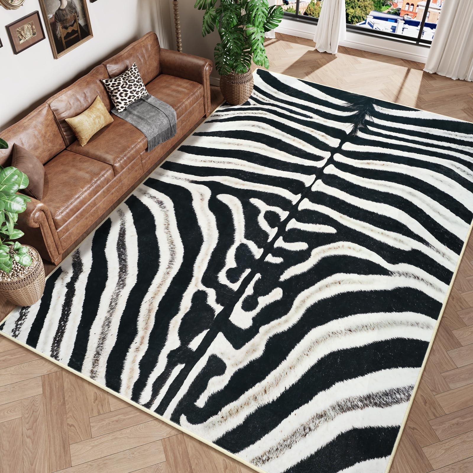 Zebra Rug for Living Room, 6×9 Feet Animal Print Rug for Bedroom, Premium Bla…