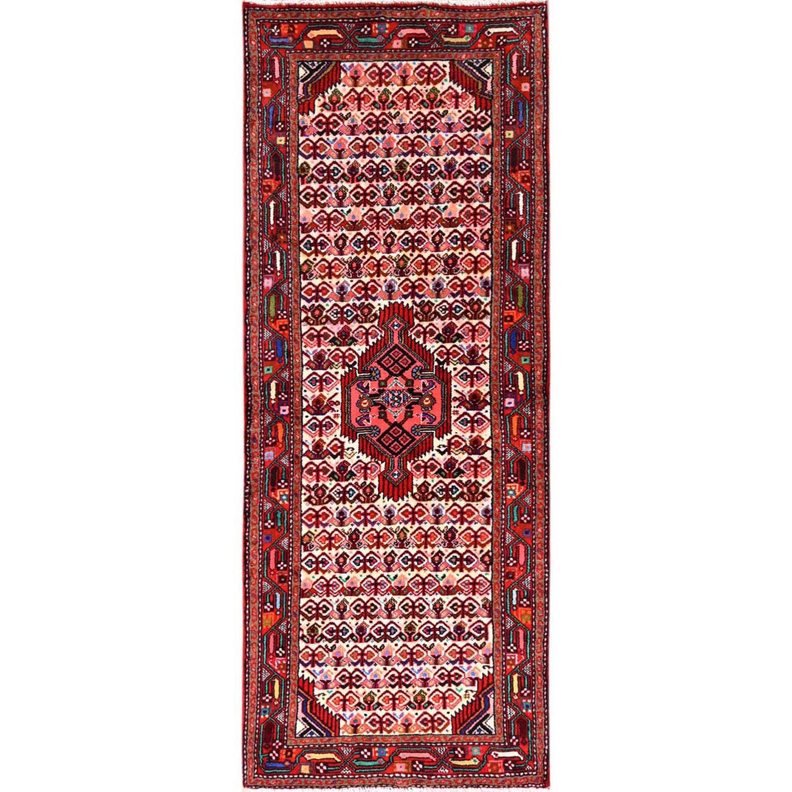 2’4″x6’4″ Ivory New Zoroastrian Saroogh Hand Knotted Soft Wool Runner Rug 1884