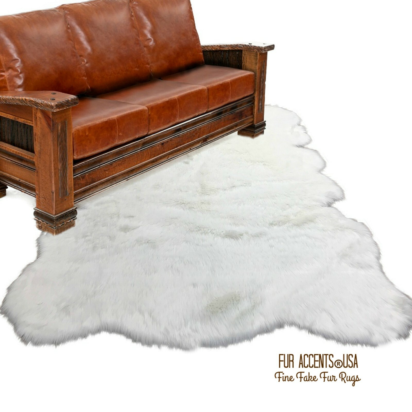 Faux Fur Shag Area Rug, Random Shape, White, Sheepskin, Ultra Suede Lining, USA