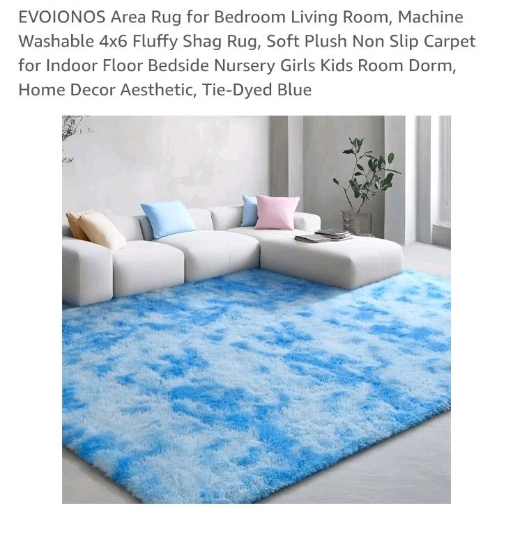 Evoionos Fluffy Shag Area Rug-4 X 6 Blue Tie-dye – NEW IN ORIGINAL PACKAGING