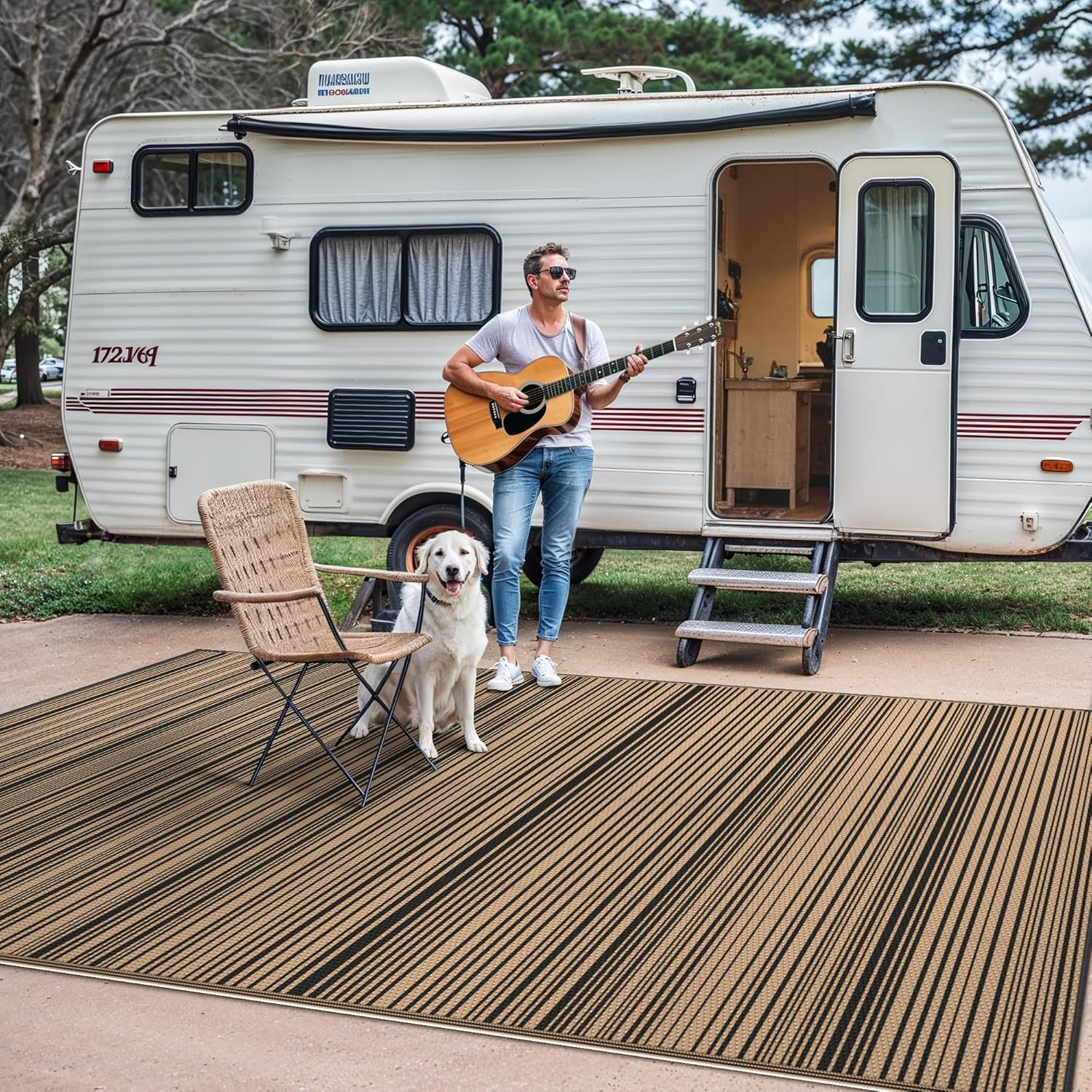GENIMO Outdoor Rug for Patio Clearance, 5’X8′ Reversible Plastic Straw Rugs, Lig