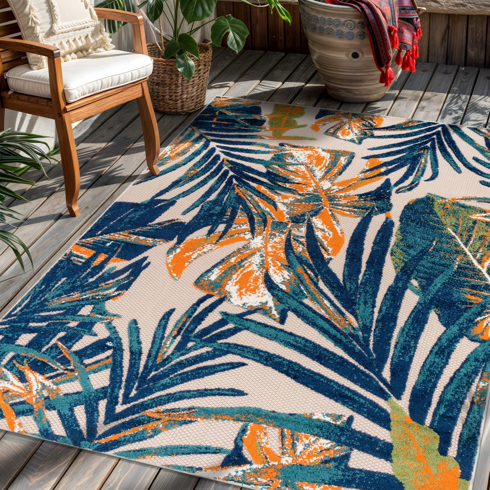 Tropical Floral Leaves Indoor/Outdoor 4′ X 6′ Multi