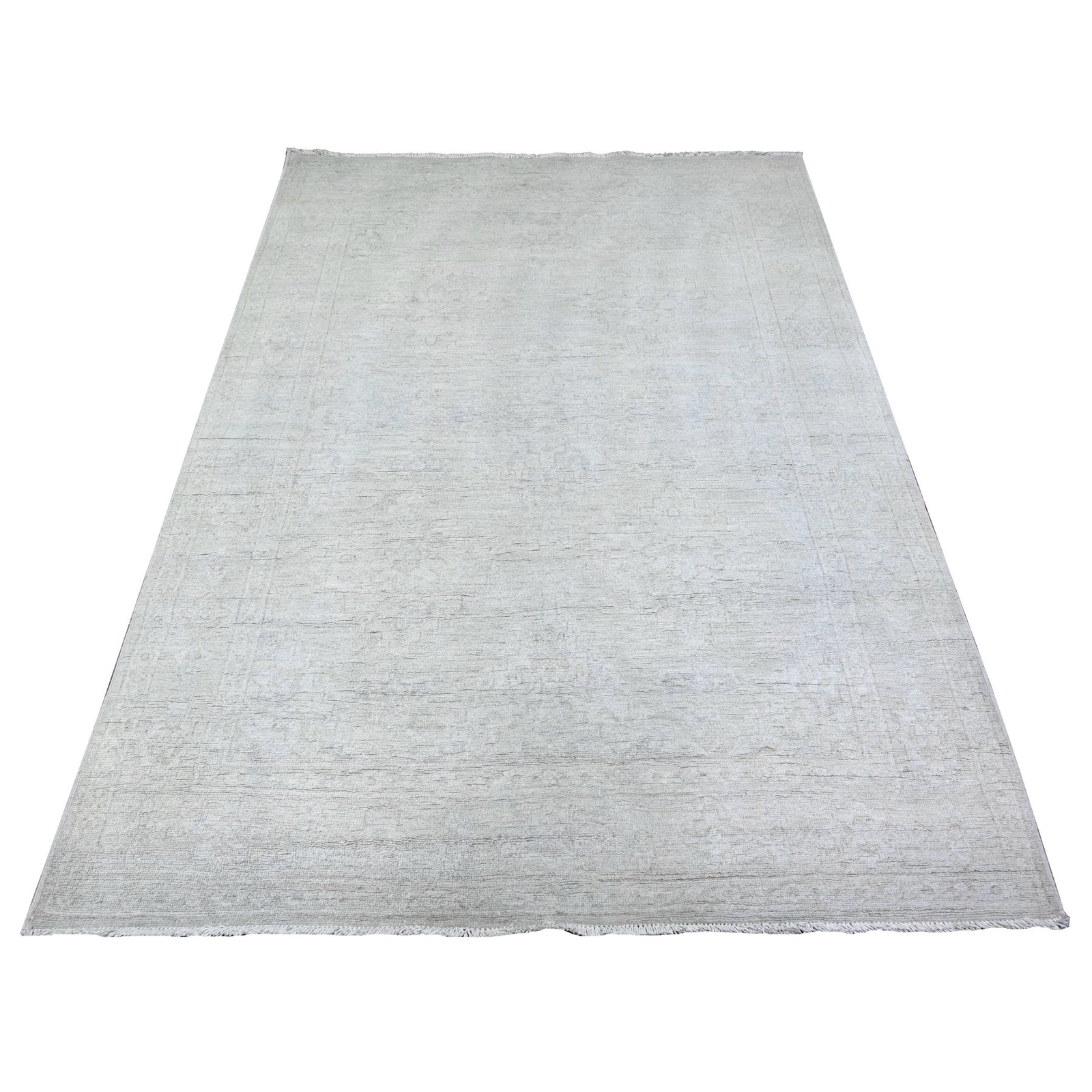 5’x6’9″ Gray White Wash Peshawar Pure Wool Hand Knotted Rug R74949