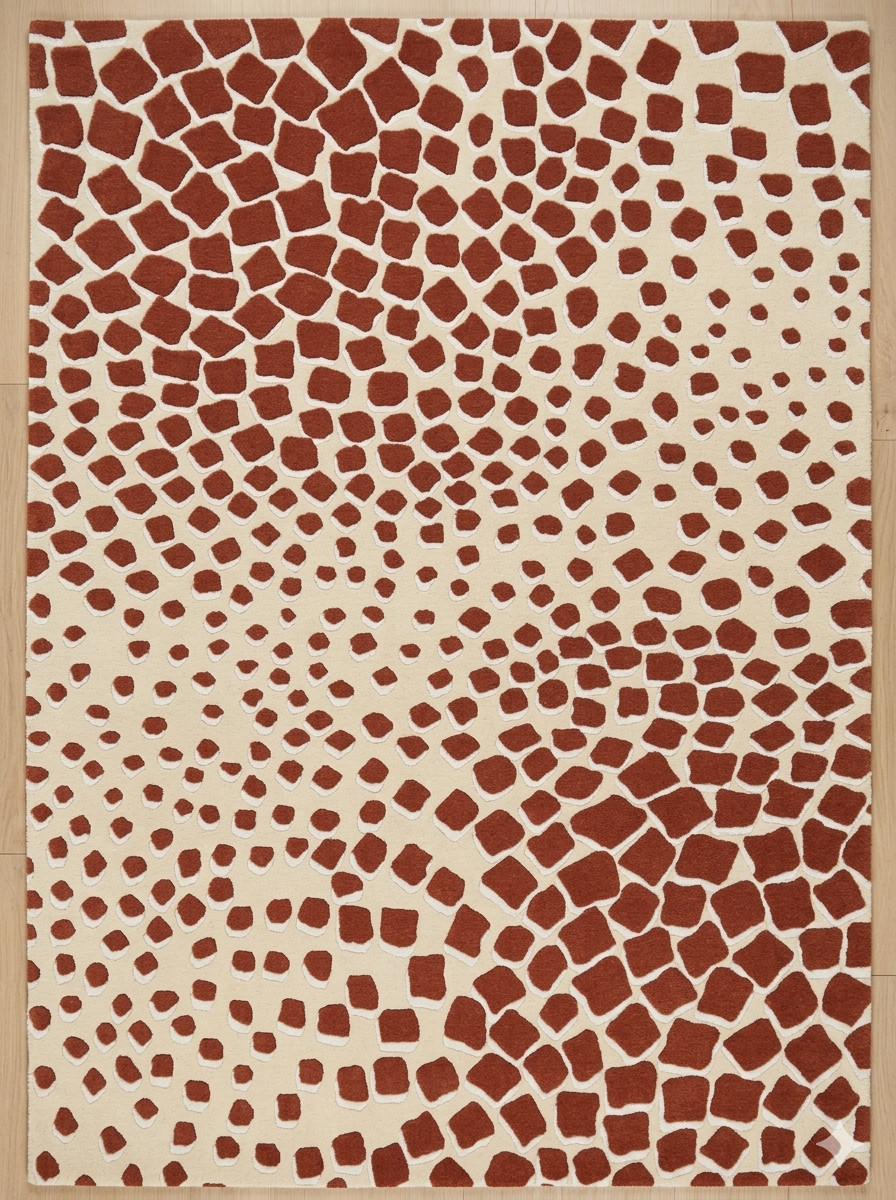 Modern Animal Print Wool Rug Terracotta Ivory Hand Tufted Livingroom Area Carpet