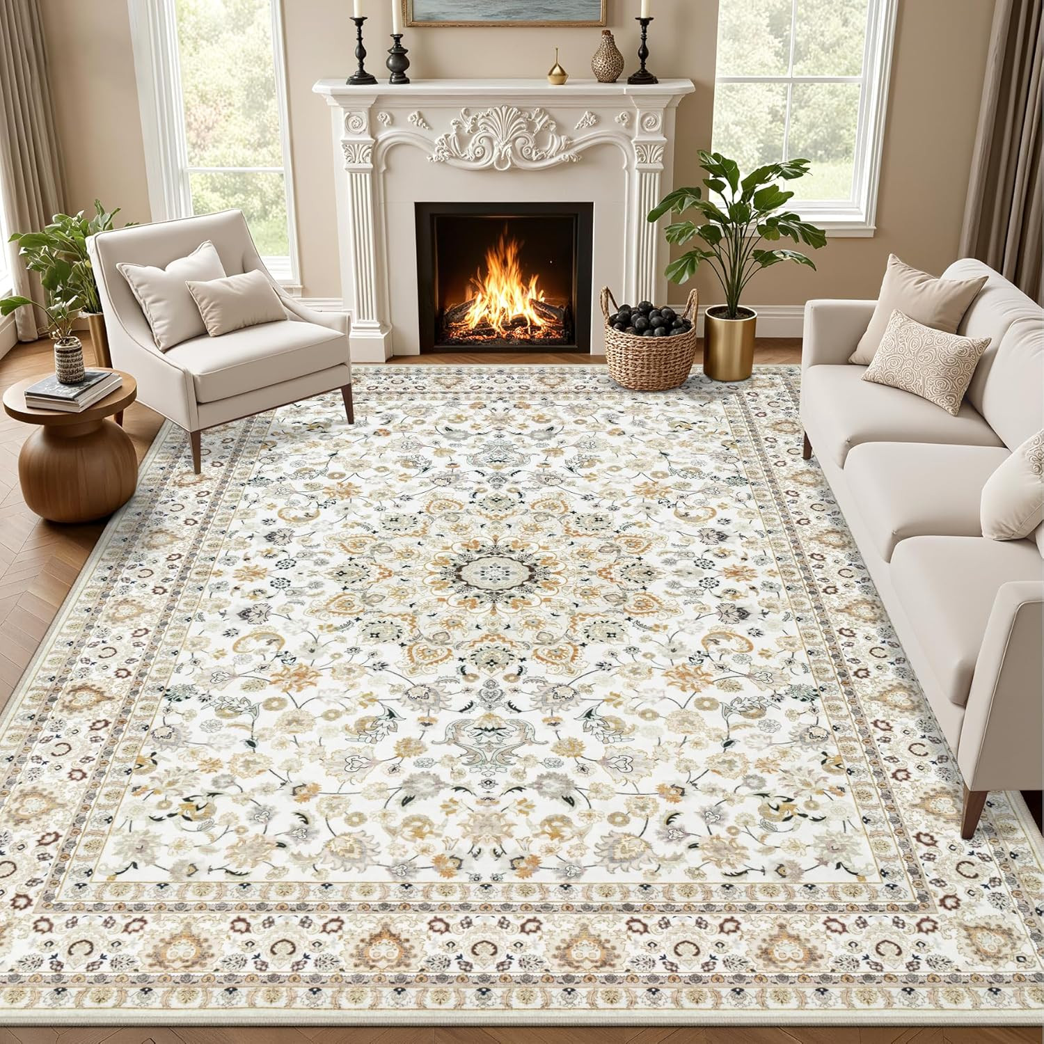 5X7 Area Rugs Living Room Rug: Washable Vintage Boho Rug No Slip Stain Resistant