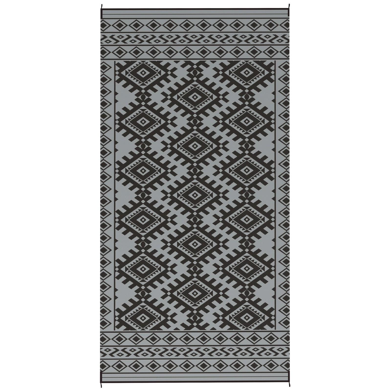 Outsunny Outdoor Rug, 9′ x 18′ Floor Mat, Black Gray Rhombus Border
