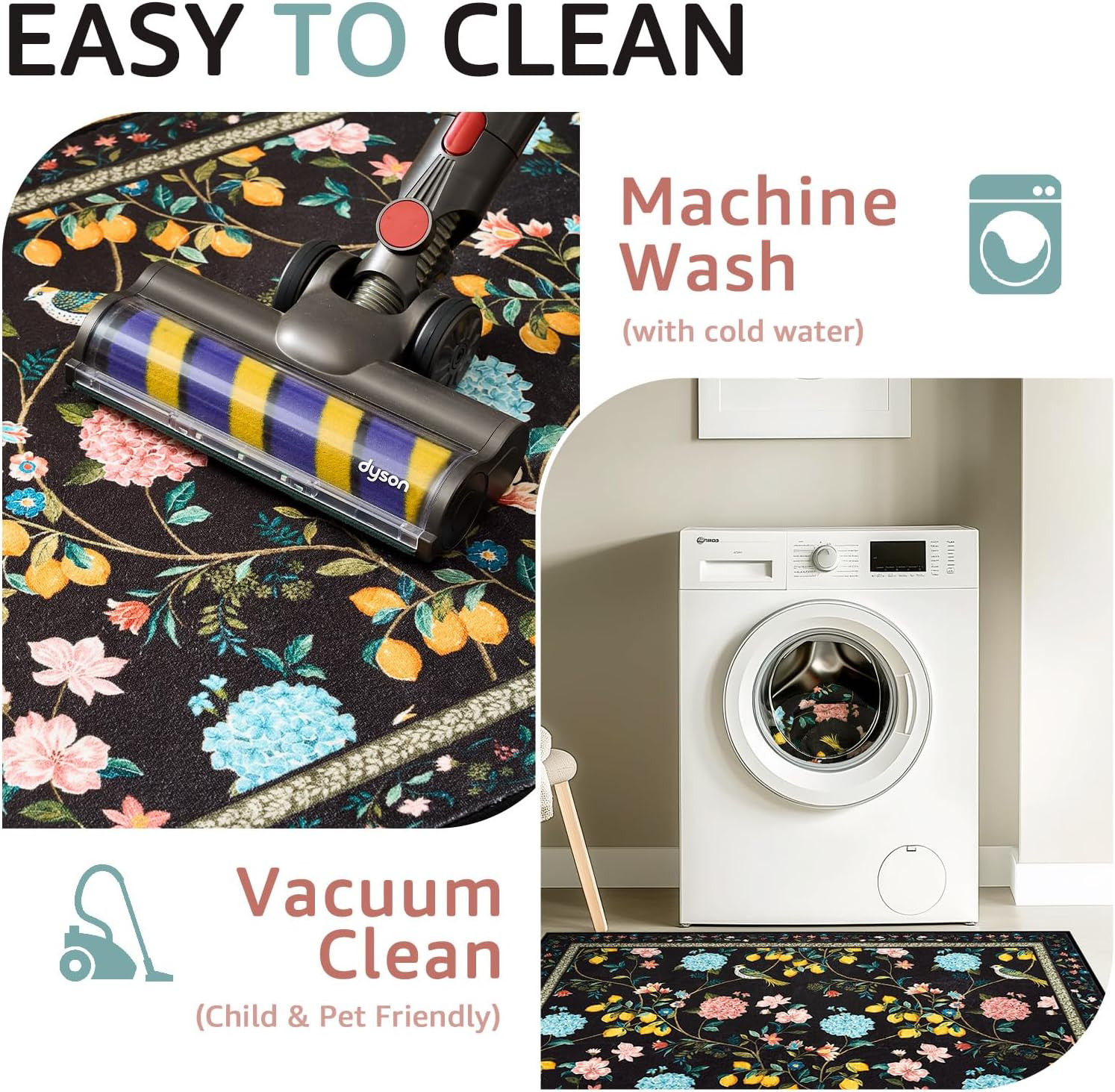 jinchan 2×3 Entryway Rug, Floral Washable Rug Small Chinoiserie Throw Non Slip,