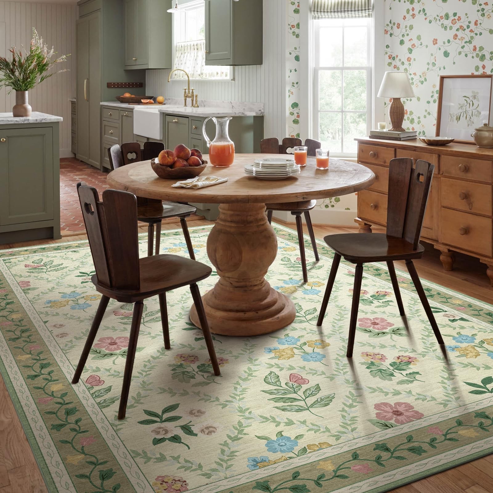 Nuomeijia Washable 9X12 Area Rugs – Large Stain Resistant Green Beige Living