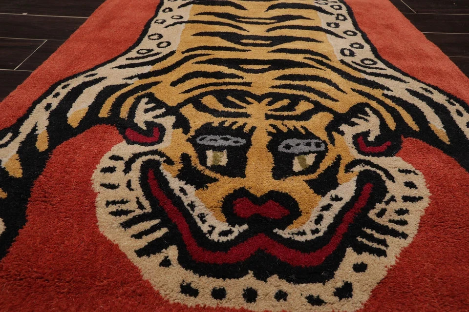 Tiger Handmade 100% Wool Novelty/Animal Oriental Area Rug Terracotta 3′ x 5′