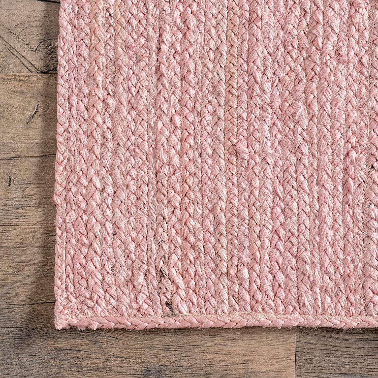 Pink Rug Jute Square Carpet Natural Rug Hand Braided Farmhouse Modern Rustic
