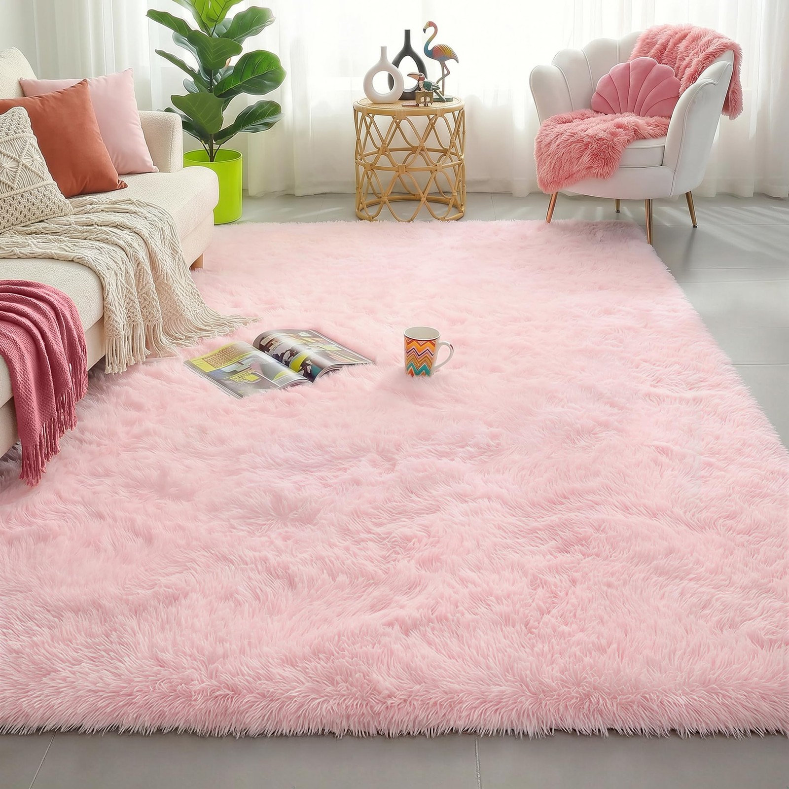 Amdrebio Pink Bedroom Rug 3×5 for Girls Room, Fluffy Plush Bedside Area Rugs …