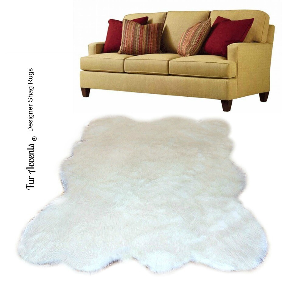 Faux Fur Shag Area Rug, Random Shape, White, Sheepskin, Ultra Suede Lining, USA