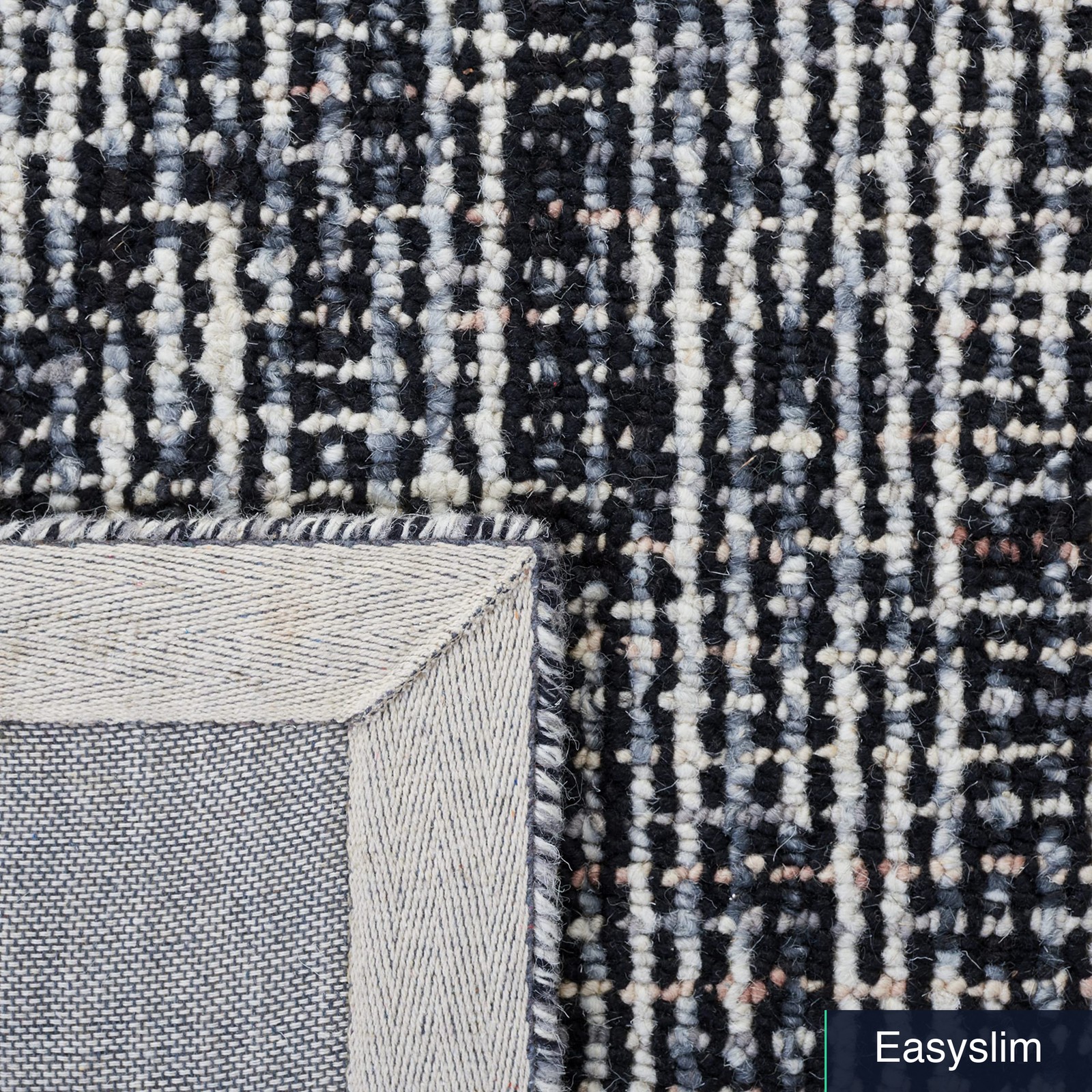 Abstract Wool Accent Rug 4′ Round Black Grey Handmade Transitional