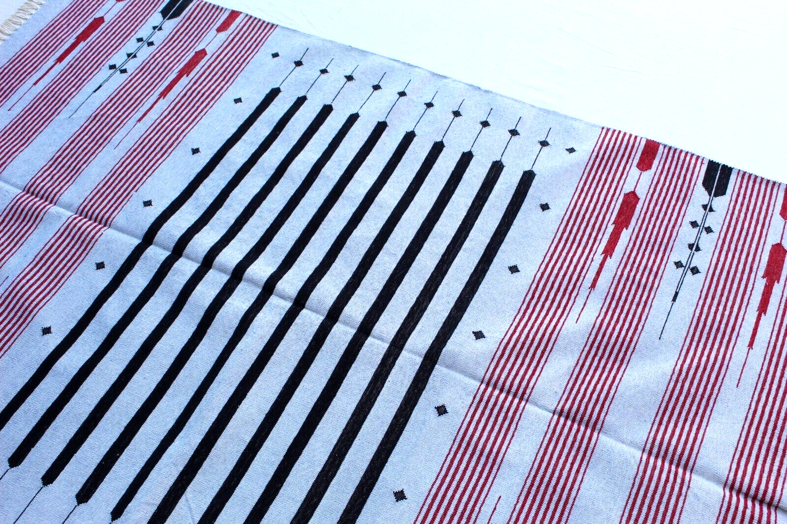 Handwoven Cotton Rug – Multi-Size Striped Red, Black & Grey Flatweave -Washable