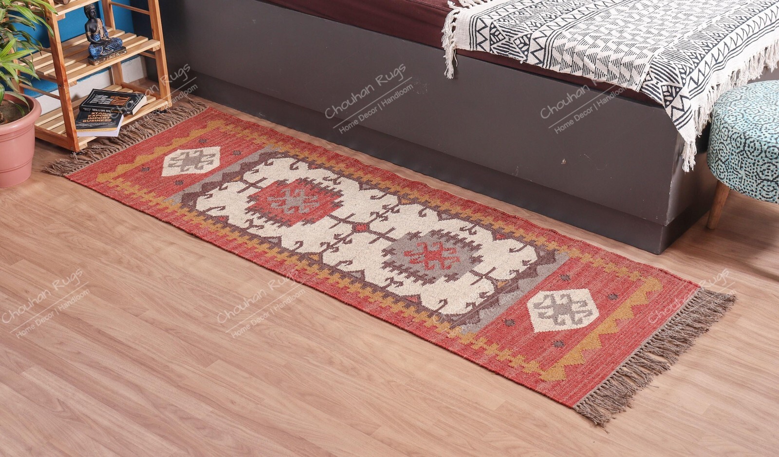 Wool Jute Traditional Kilim Rug, Indian Vintage Runner Rug Turkish Kilim Rugs