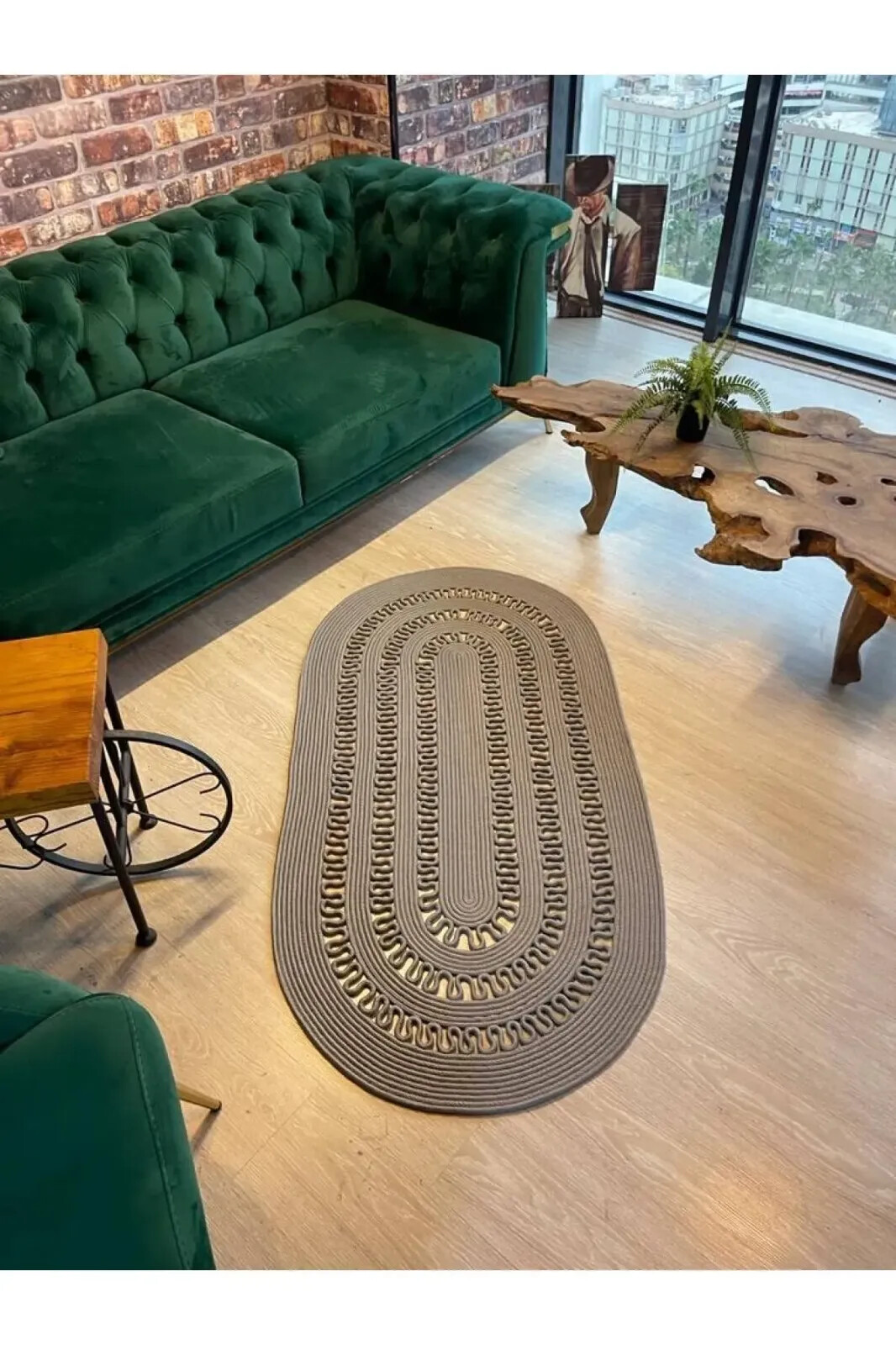 Perforated Straw Jute Knitting Oval Rug Special Design Carpet