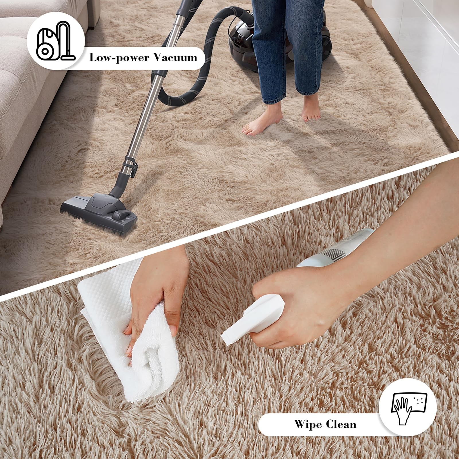 Fluffy Rug Shag Area Rug, Beige 2×4 Rugs 2′ x 4′ (Rectangular),