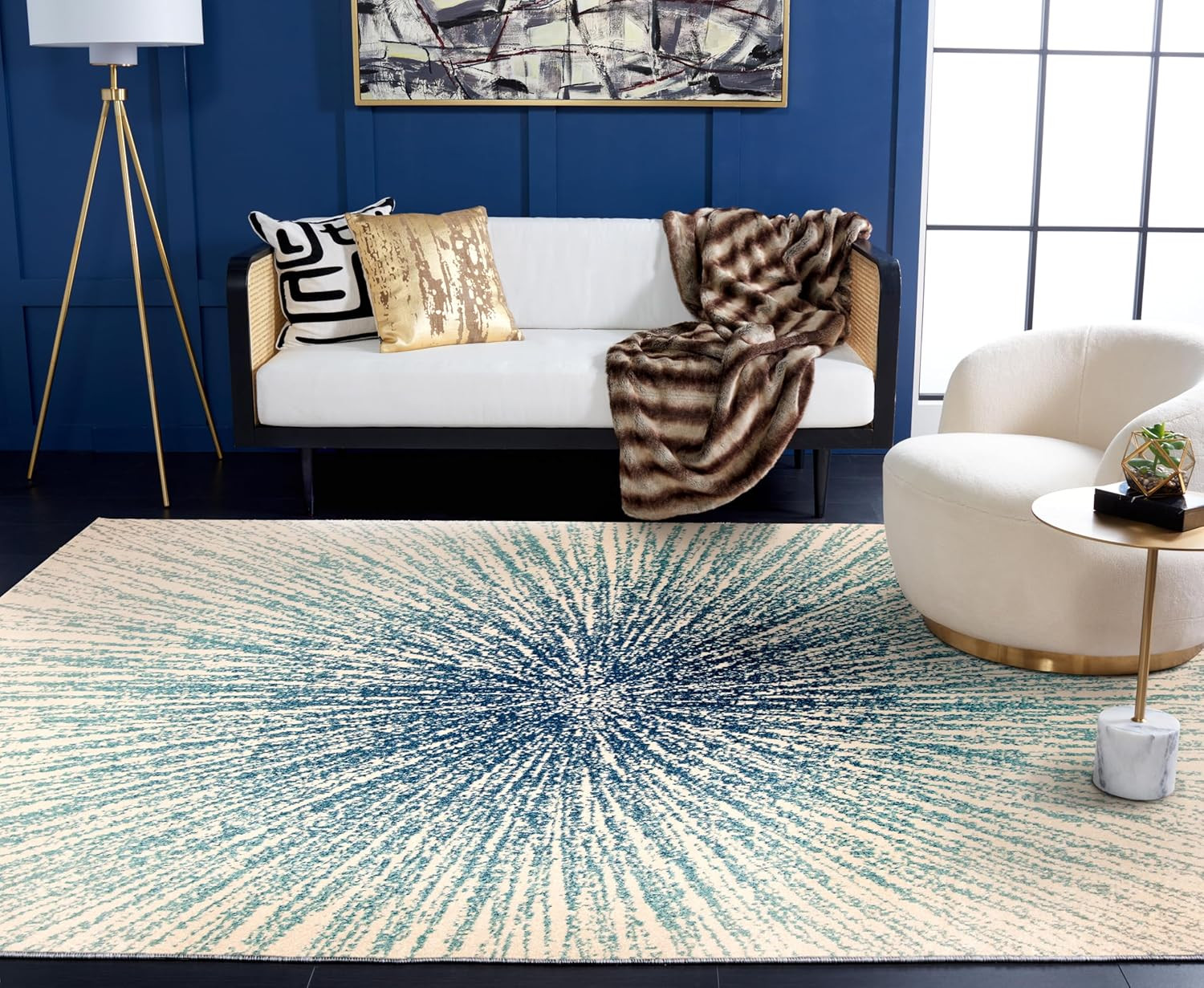 Evoke Collection 10′ x 14′ Area Rug, Royal & Ivory, Abstract Design, Easy Care