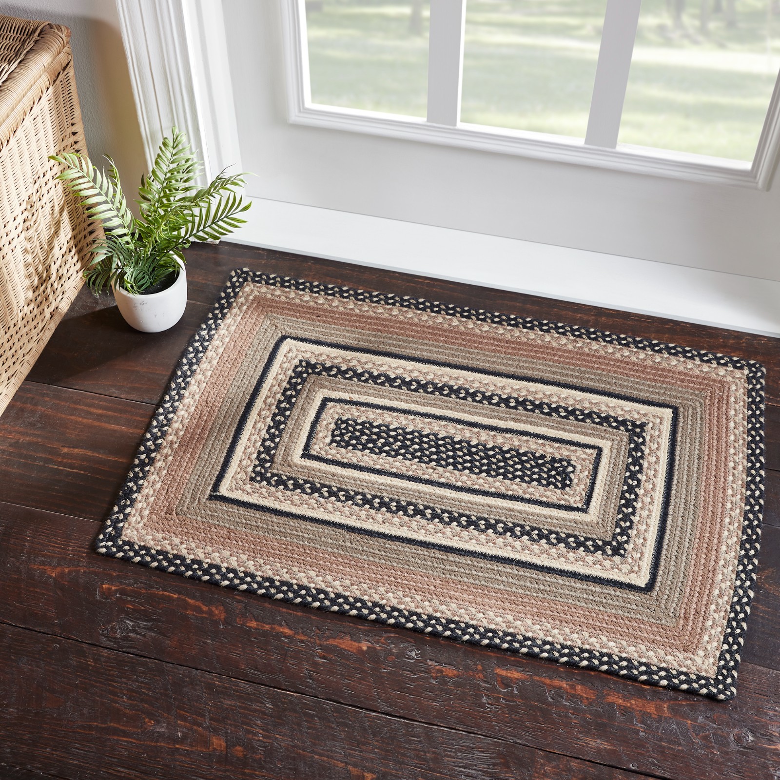 VHC Sawyer Mill Charcoal Creme Jute Farmhouse Country Rectangle Braided Rug
