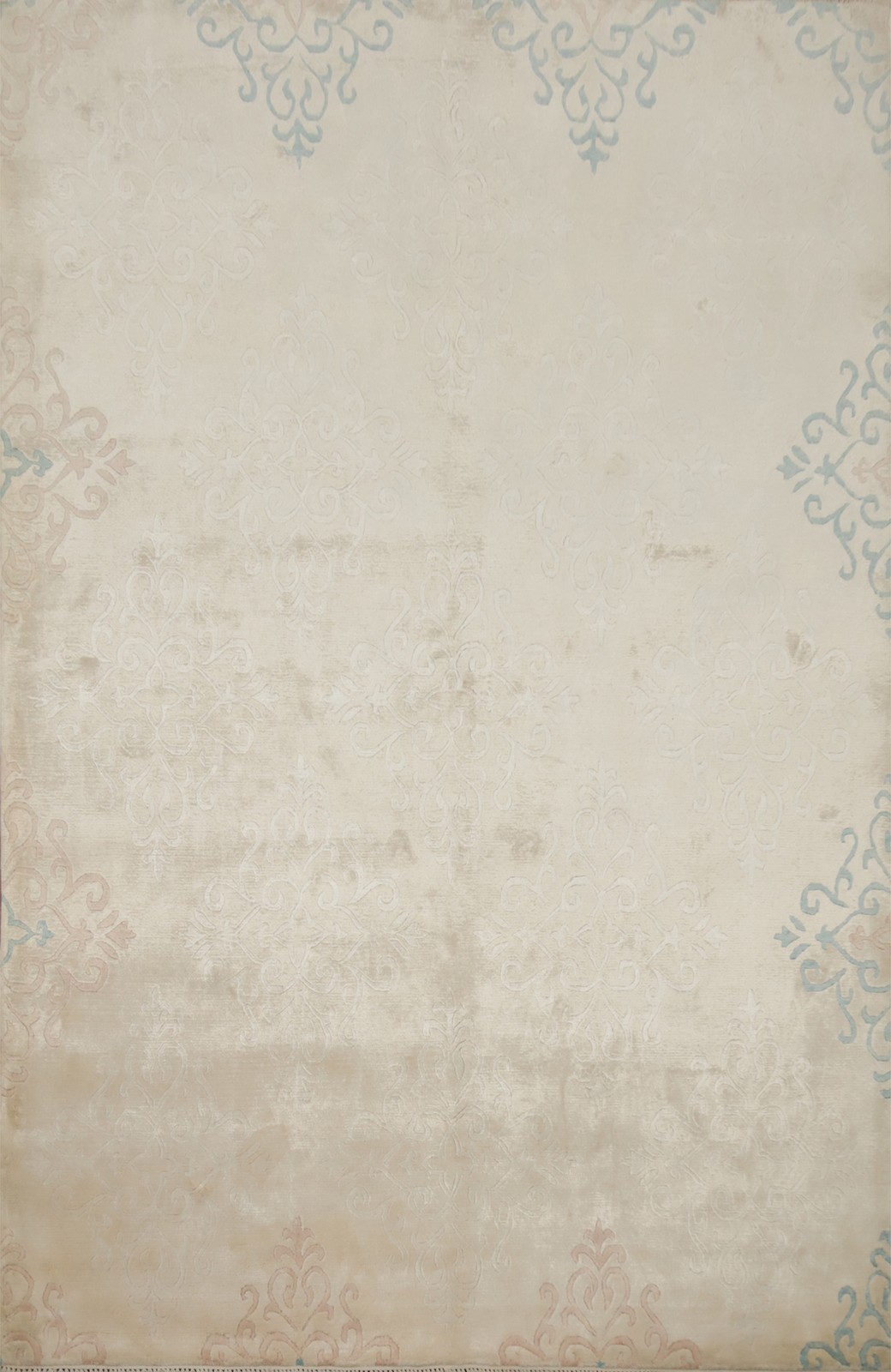 Beige Nepalese Rug 6×8 Damask Han-knotted Wool/ Silk for Timeless Interiors